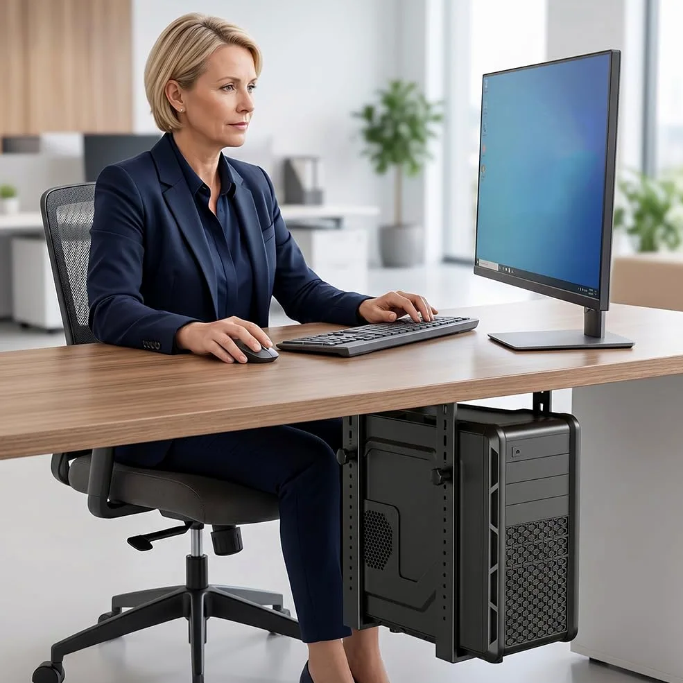 Supporto sottotavolo per PC per case del computer, supporto per PC sotto la scrivania, supporto regolabile per computer sotto la scrivania, supporto da appendere, salvaspazio, funziona con la maggior