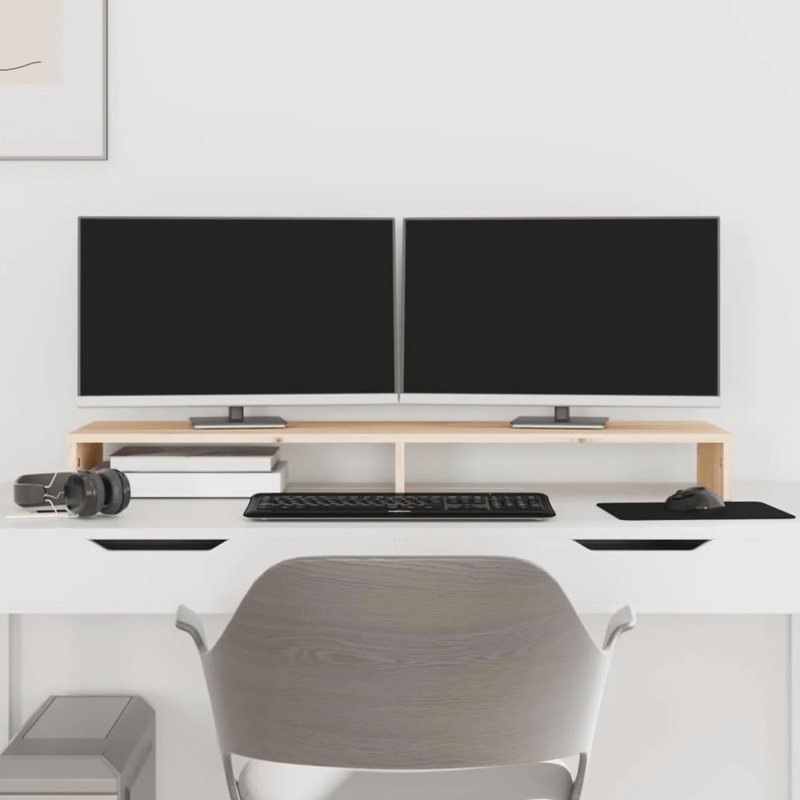 Supporto per monitor, 100 x 27 x 10 cm, in legno massello di pino | Legno di pino massiccio, robusto telaio in legno, altezza ergonomica del monitor, spazio per tastiera e dispositivi