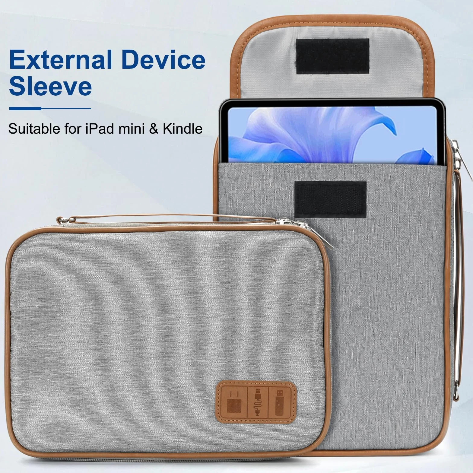 AiQInu Custodia Organizzatrice Elettronica, Borsa Accessori Tech Con Tasca iPad Mini, Slot Per Scheda SD & Cinghie Elastiche Per Caricatore, Cavi, Power Bank, Viaggi, Campeggio, Grigio