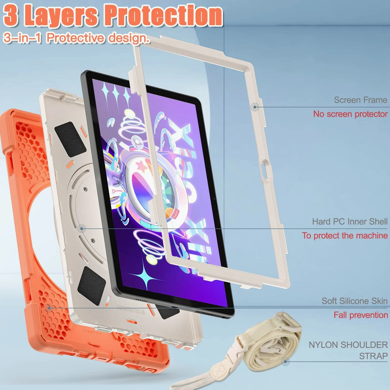 Custodia per Tablet PC Custodia in TPU antiurto Compatible with impieghi gravosi compatibile con Lenovo Tab M10 Plus 2022 10.6" TB-125F/128F, tracolla con impugnatura rotante, copertura protettiva ant