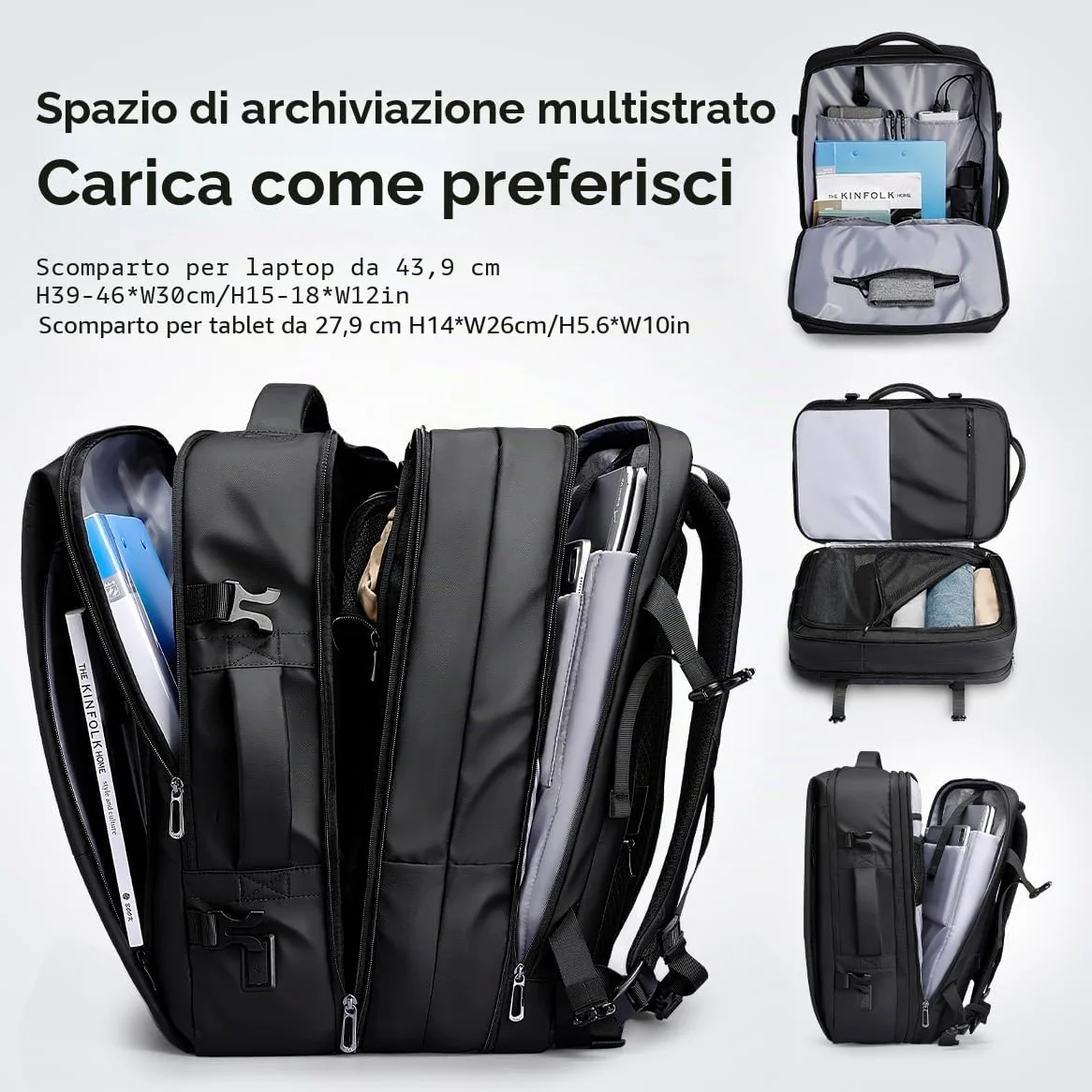 MARK RYDEN 30-45L Zaino da viaggio per affari, borsa a tracolla espandibile, zaino multifunzionale per l'umidità e l'asciutto, borsa per computer da 17,3", borsa a mano