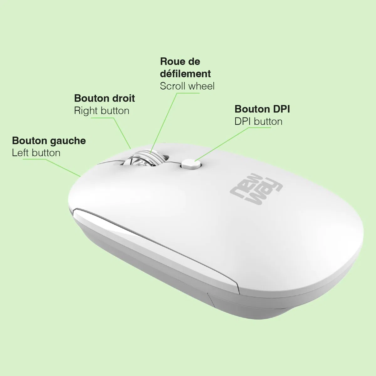 NEWWAY – Pack RF01 Tastiera Mouse Wireless con Tappetino – Tastiera AZERTY 97 Tasti 13 Scorciatoie – Mouse WiFi 2.4 GHz 4 Tasti – Ricevitore USB – Bianco