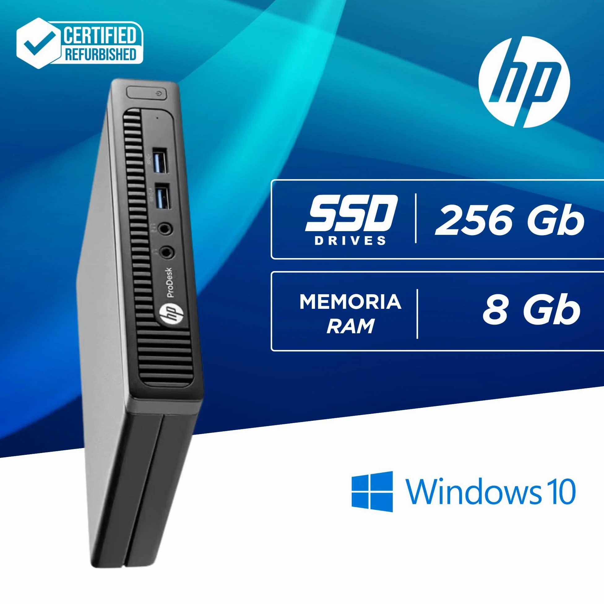 HP, Prodesk Mini PC, Intel i5-4570T 2 core 2,9 Ghz, Ram 8Gb SSD 256Gb, VGA, Display Port, Wi-fi, (Ricondizionato)