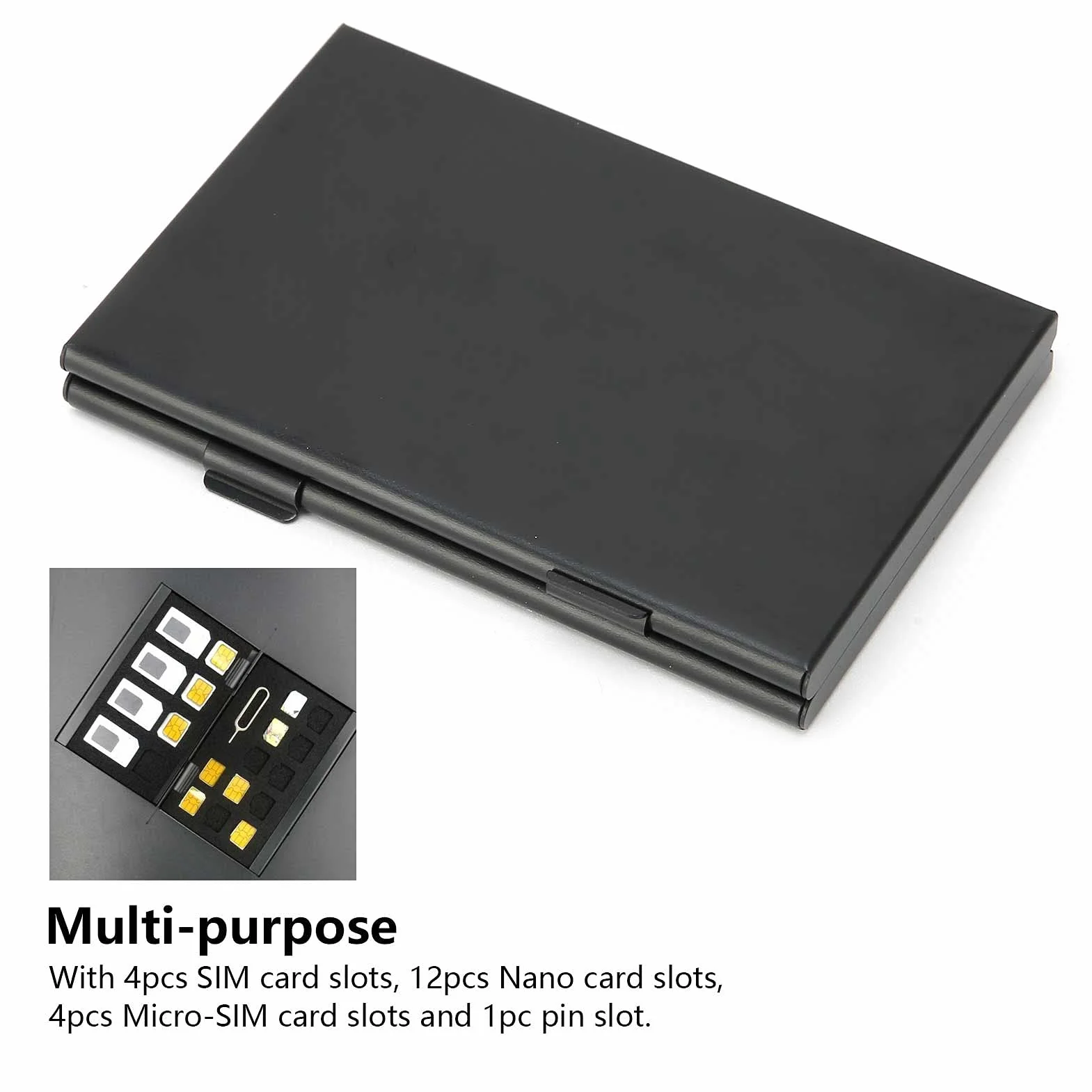 Custodia per Scheda SIM in Alluminio Antiurto, Portafoglio per Scheda di Memoria con 4 SIM + 12 Nano + 4 SIM + 1 Slot Pin, Leggera