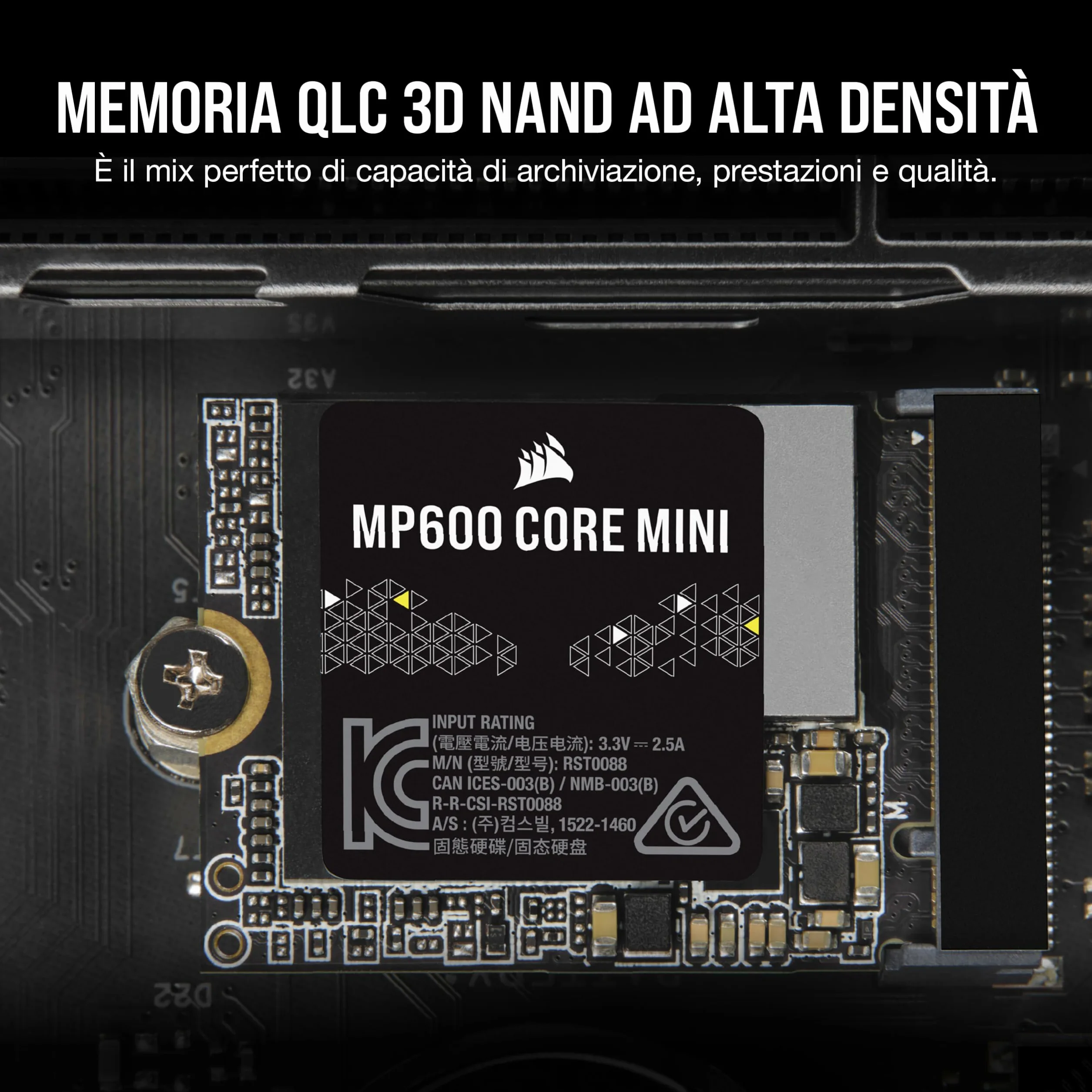 Corsair MP600 CORE MINI 2TB M.2 NVMe PCIe x4 Gen4 2 SSD – M.2 2230 – Fino a 5.000 MB/sec in Lettura Sequenziale – NAND QLC ad Alta Densità – Ottimo per Steam Deck, ASUS ROG Ally – Nero