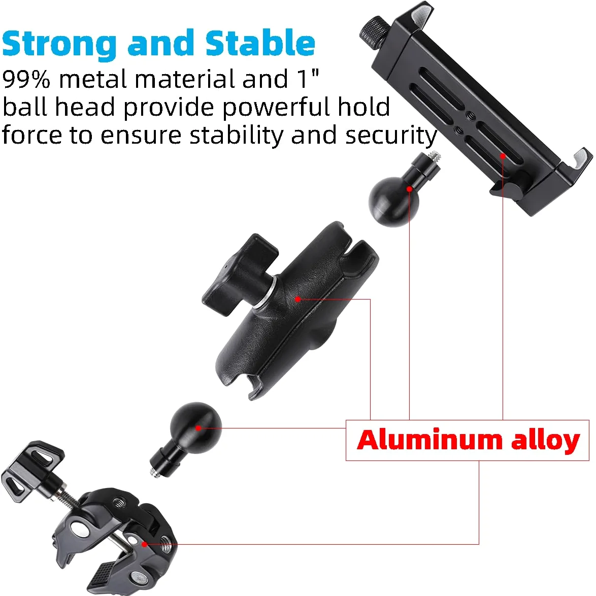 Supporto per tablet in alluminio per microfono, supporto laterale per tutti gli iPad, girevole a 360 gradi con morsetto super compatibile per iPad Pro 12.9, Air, Mini, Galaxy Tabs, tablet da 4,7-15