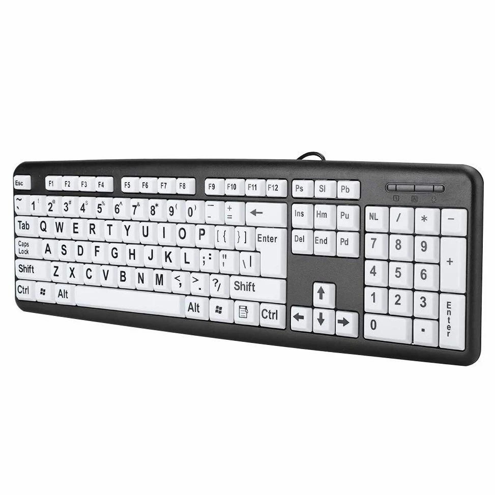 Grande tastiera con 104 tasti, tastiera USB cablata per computer con lettere di stampa sovradimensionate per ipovisione, anziani, anziani, ipovedenti