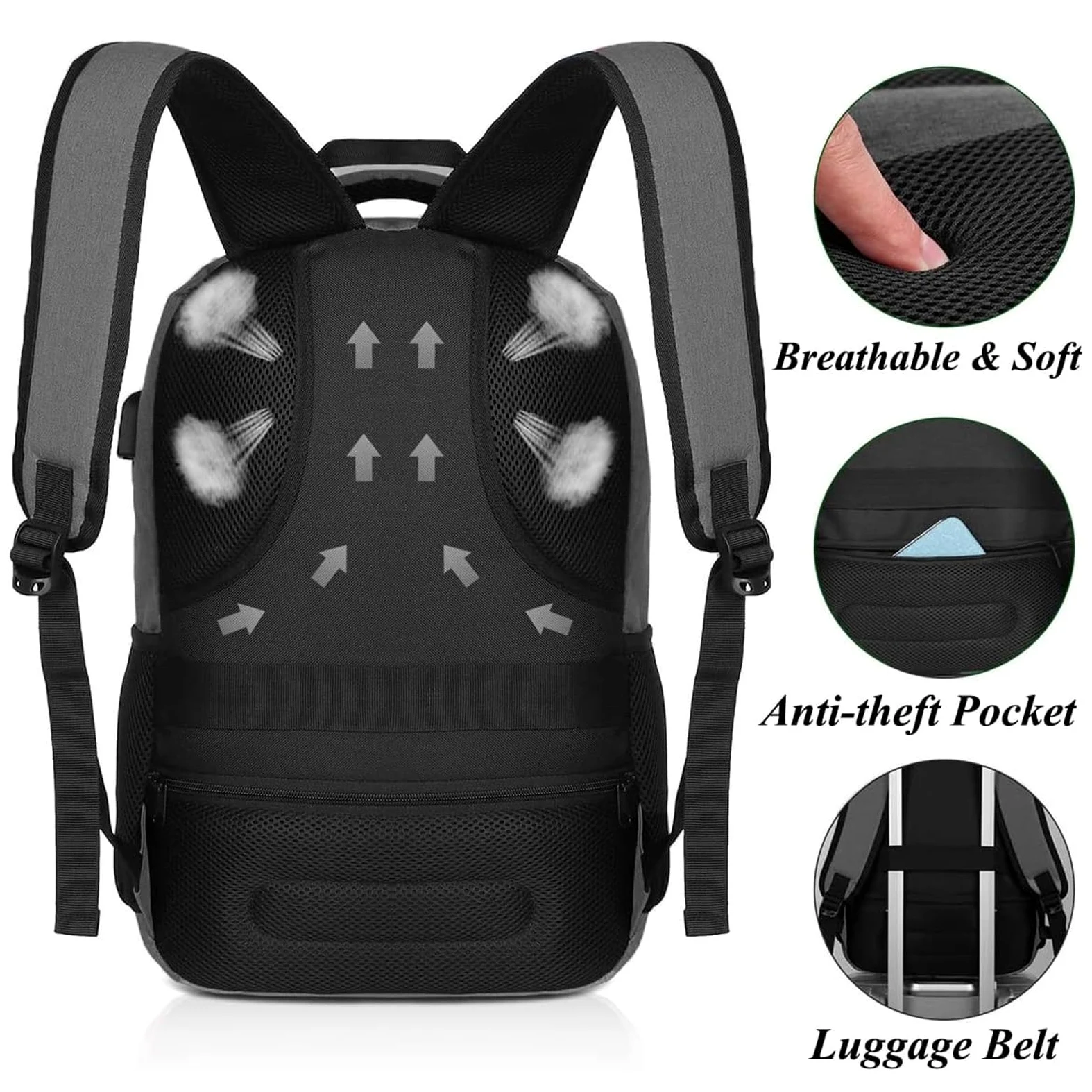 YAMTION - Zaino per uomo e donna, zaino per la scuola, per adolescenti, per laptop da 17,3 pollici (44 cm), zaino per computer portatile, con porta di ricarica USB, per lavoro, studio, viaggi