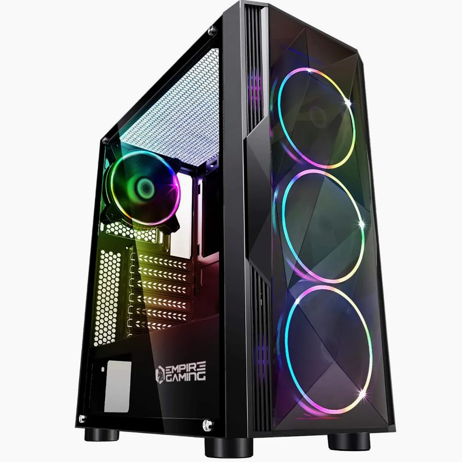 EMPIRE GAMING - Case PC da Gioco Diamond ARGB Mid-Tower ATX e ITX - Frontale con Motivo Diamond e Pareti Laterali in Vetro Temperato - 4 Ventole LED RGB Indirizzabile 120 mm - MB Sync