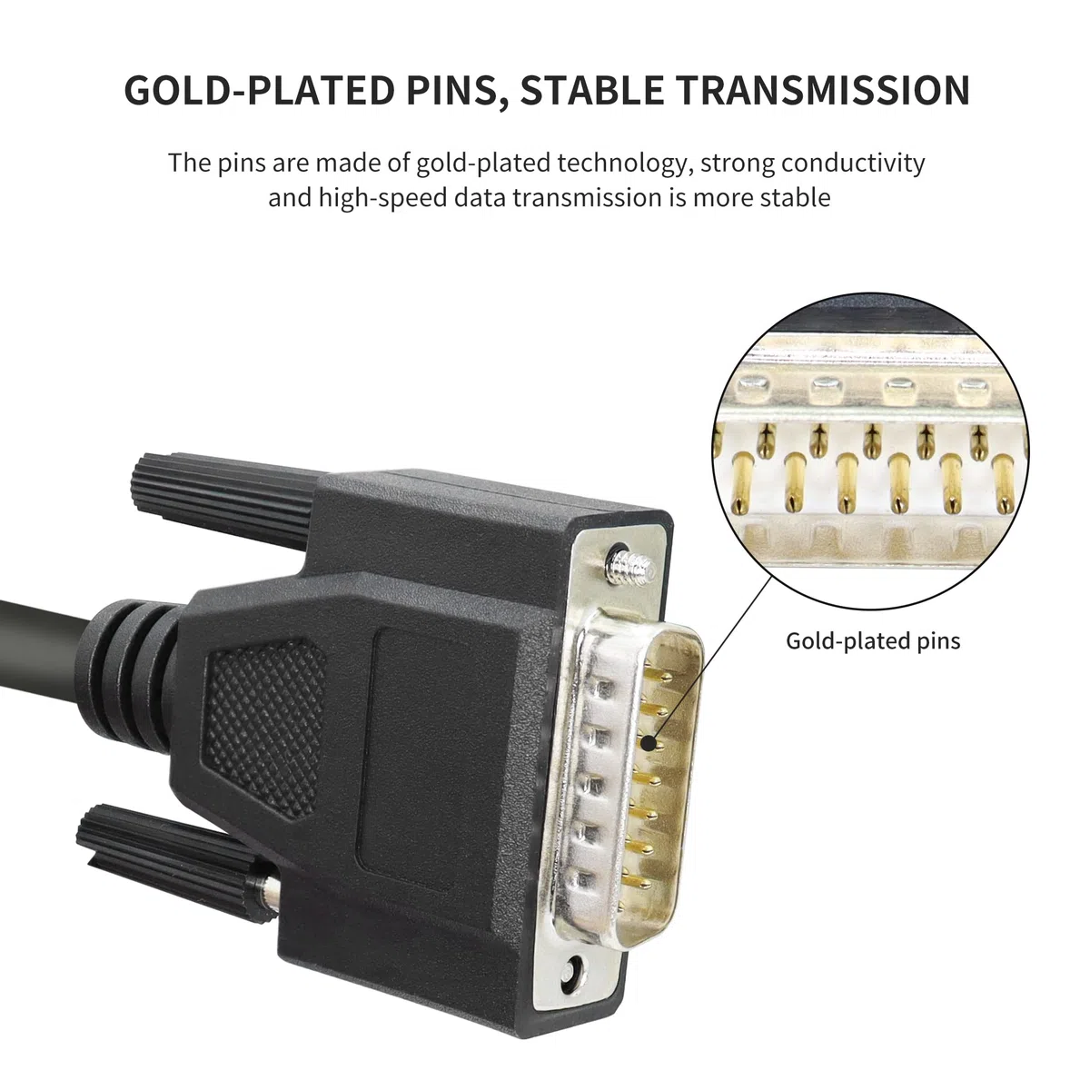 Cavo seriale DB15 maschio-femmina, connettore a 15 pin placcato oro, per comunicazione dati 1M Nero