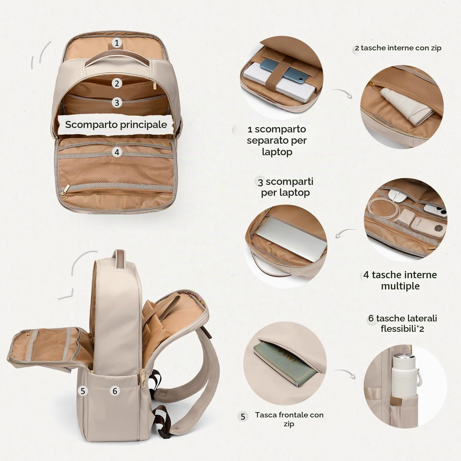 GOLF SUPAGS Zaino Porta PC Donna da 15.6 Pollici, Zaino Antifurto Donna Lavoro, Zainos Casual Daypacks per Università, Viaggi, Lavoro, Scuola
