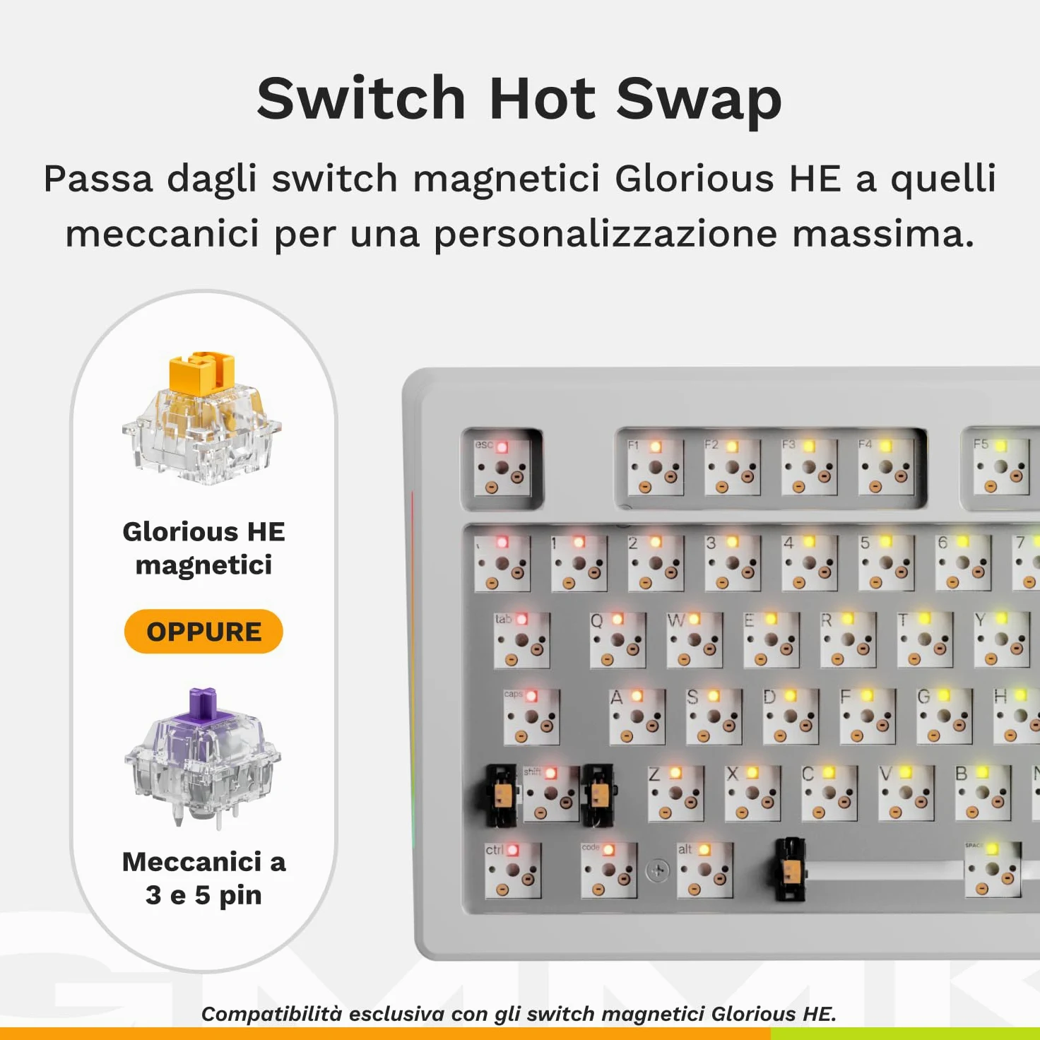 GLORIOUS Gaming GMMK 3 tastiera Rapid Trigger, Hall Effect, polling 8K, switch magnetici e meccanici MX, tastiera 100% hot swap, guarnizioni modulari, Doubleshot Keycaps PBT, QWERTY americano