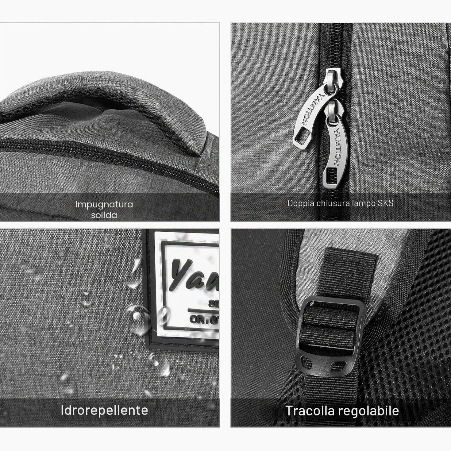 YAMTION - Zaino per uomo e donna, zaino per la scuola, per adolescenti, per laptop da 15,6 pollici (39,5 cm), zaino per computer portatile, con porta di ricarica USB, per lavoro, studio, viaggi