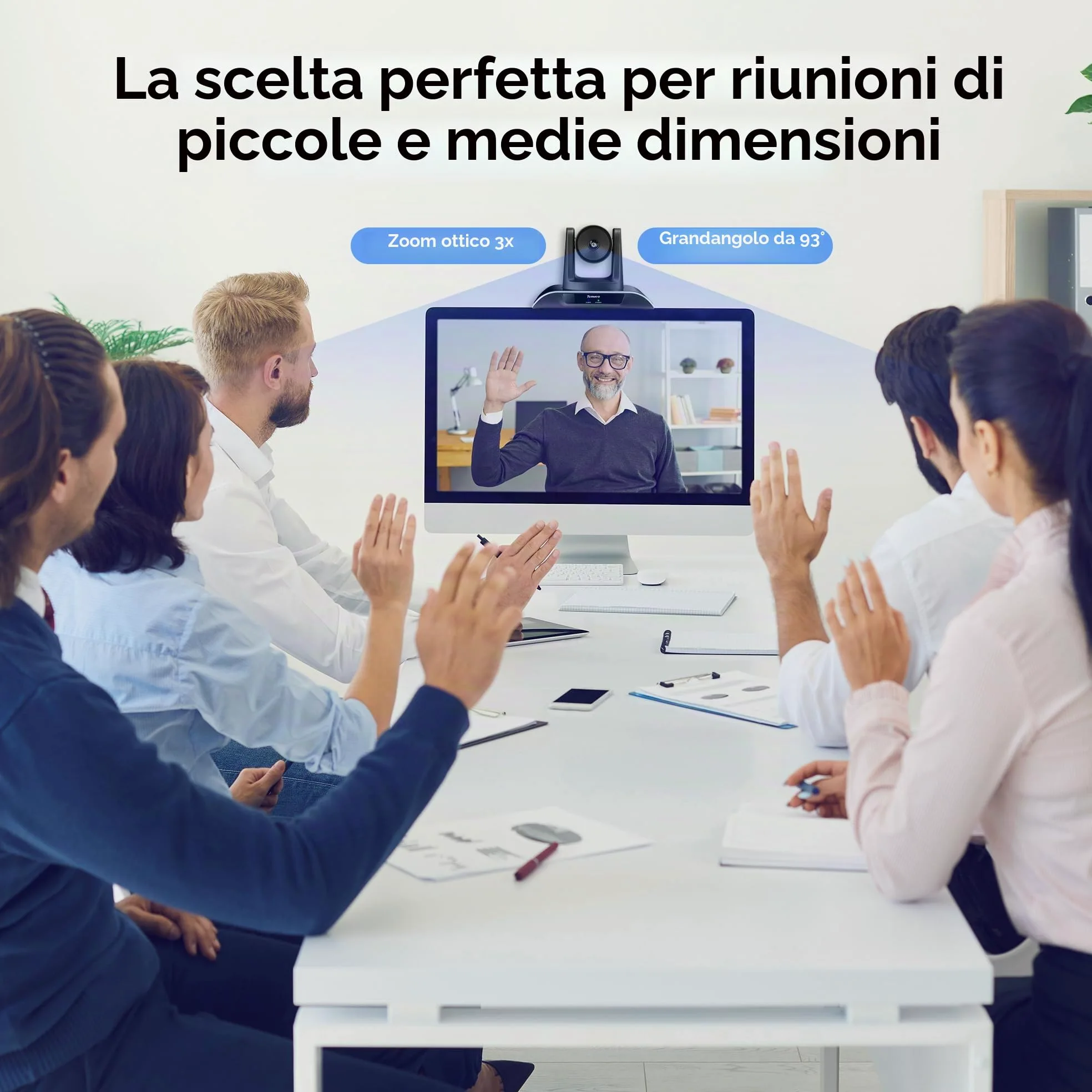 Tenveo Sistema di Telecamera per Conferenze 4K con Microfono Bluetooth, Camera PTZ Zoom Ottico 3X Tracking IA, USB3.0/HDMI, 93° Grandangolo per Videoconferenza, Riunioni, Chiesa, Zoom/Teams/OBS