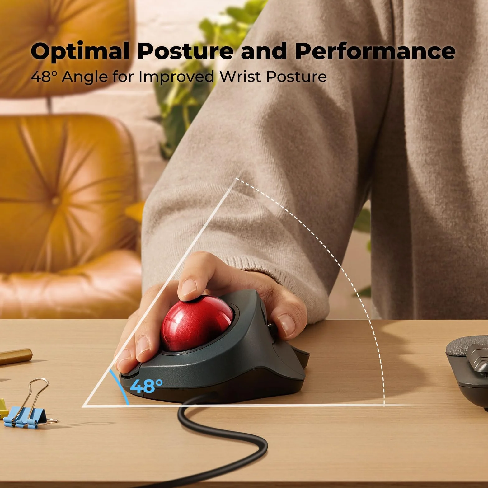 Mouse trackball cablato, facile controllo delle dita indice, design ergonomico e confortevole, riduce l'affaticamento muscolare, precisione e tracciamento fluido, compatibile per PC, laptop,