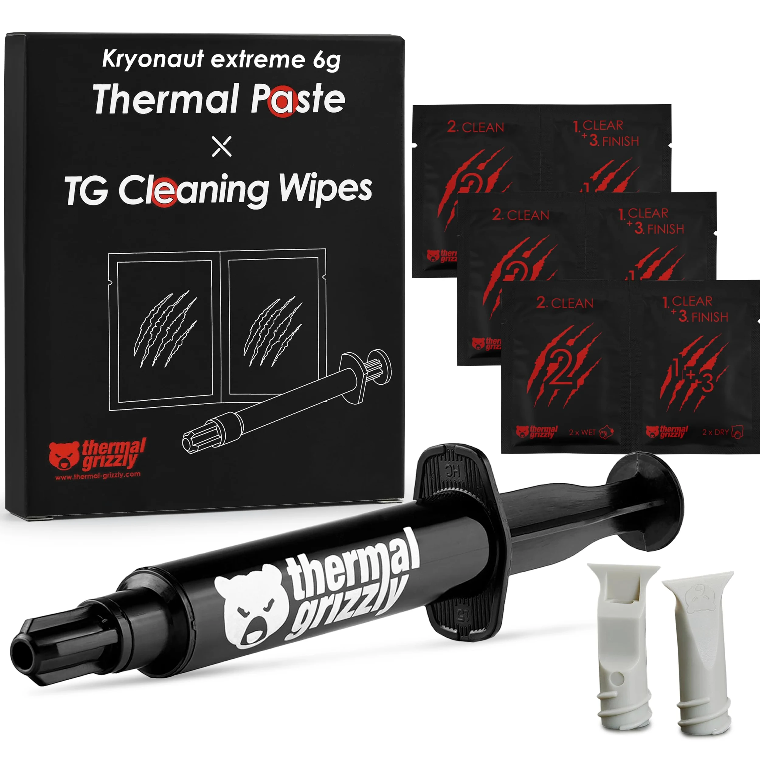 Thermal Grizzly Kryonaut Extreme - 6 grammi Combo - Pasta termica ad alte prestazioni con 12 salviette per la pulizia, 6 bagnate e 6 asciutte, per la massima conducibilità termica durante l'overclock