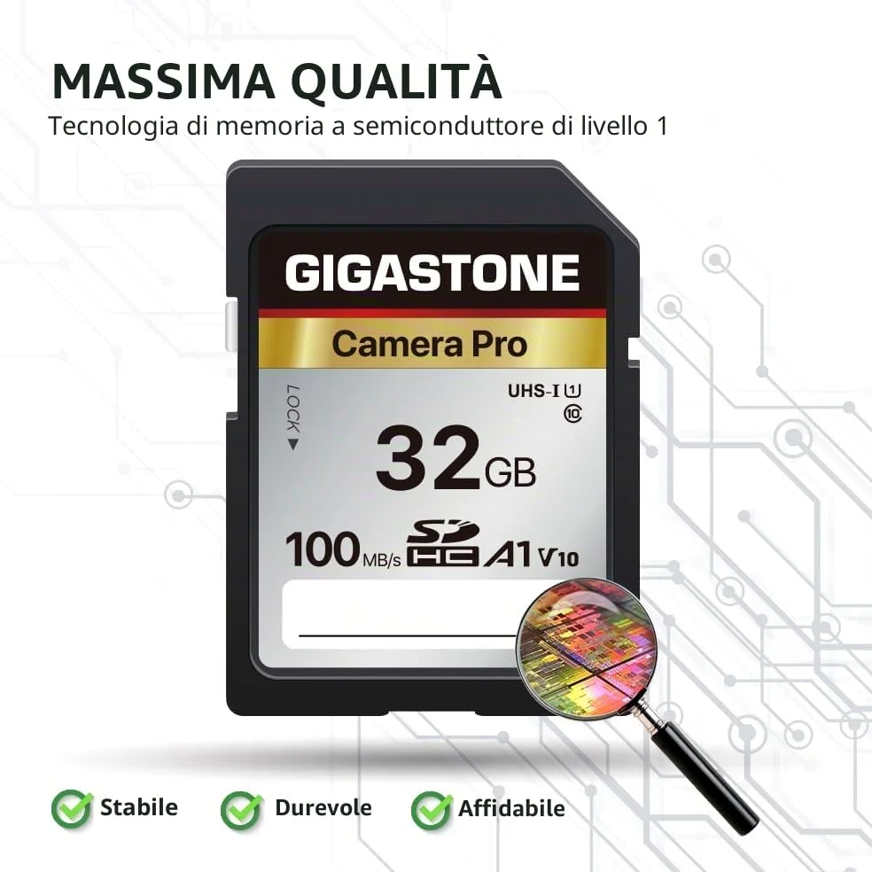 Gigastone Scheda di memoria SDHC da 32 GB, fotocamera Pro seriale, confezione da 2 schede, velocità fino a 100 MB/s. Compatibile con fotocamera Canon Nikon Sony Videocamera A1 U1 V10 UHS-I Classe 10