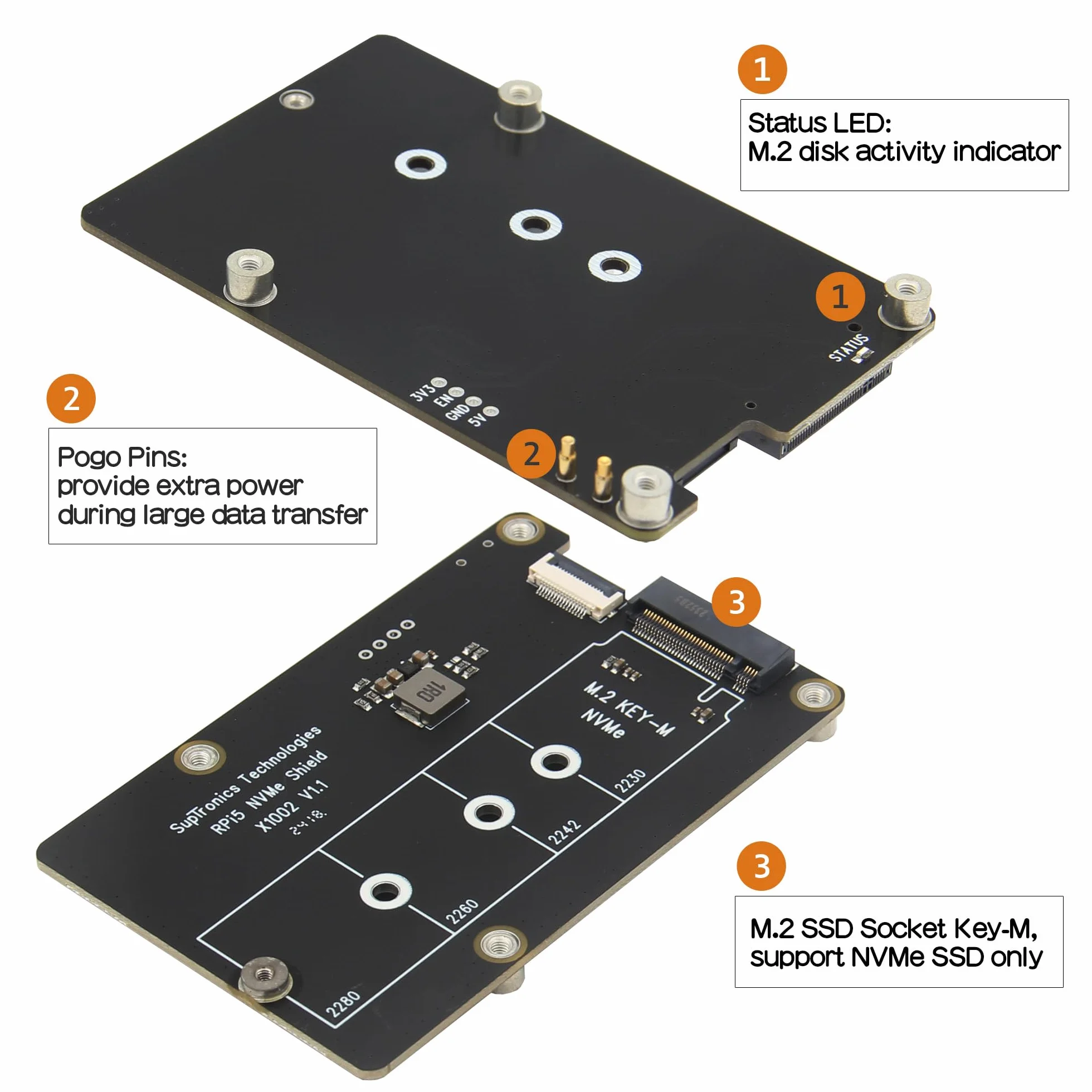 Geekworm X1002 M.2 NVMe SSD PIP PCIe Peripheral Board Bottom Base for Raspberry Pi 5