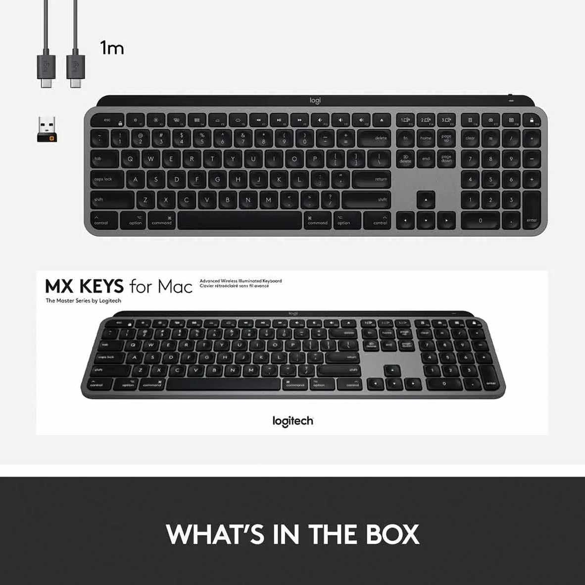 Logitech MX Keys for Mac - Tastiera wireless avanzata illuminata, Layout Inglese QWERTY - Grigio