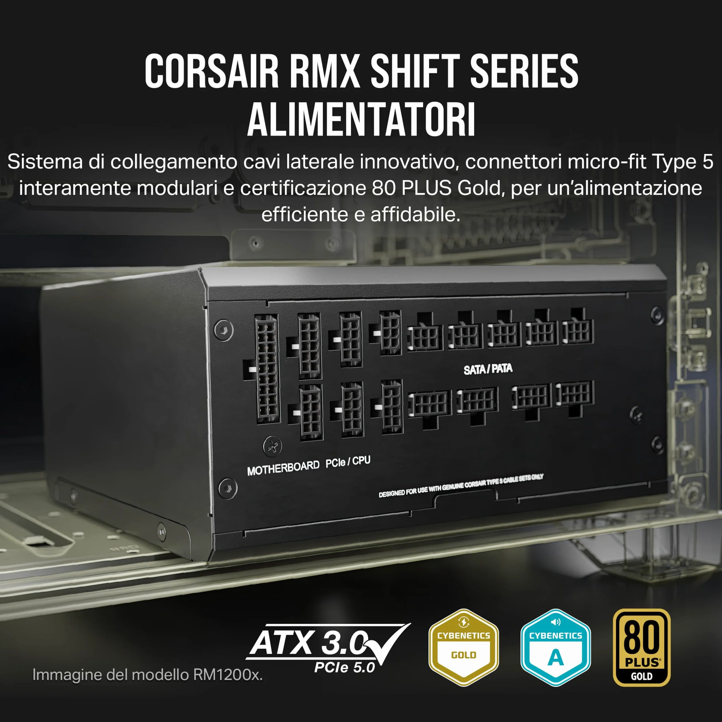 Corsair RM1000x SHIFT Alimentatore ATX Interamente Modulare - Interfaccia Laterale - Compatibilità con ATX 3.1 e PCIe 5.1 - Modalità della Ventola Zero RPM - Efficienza 80 PLUS