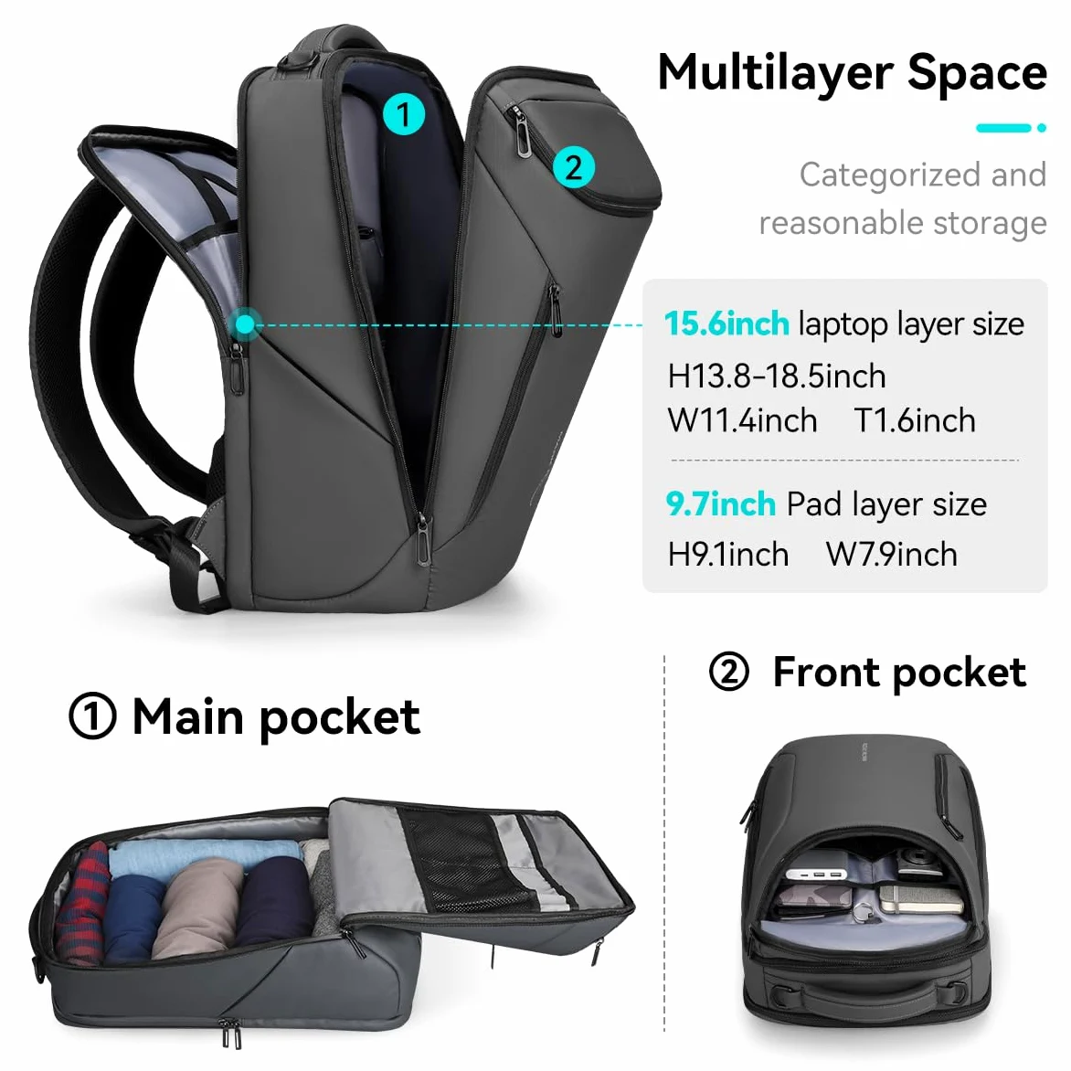 MARK RYDEN Zaino portatile di grande capacità con USB 17.3 pollici/15.6 pollici per gli uomini zaino multifunzione antifurto zaino giorno per business