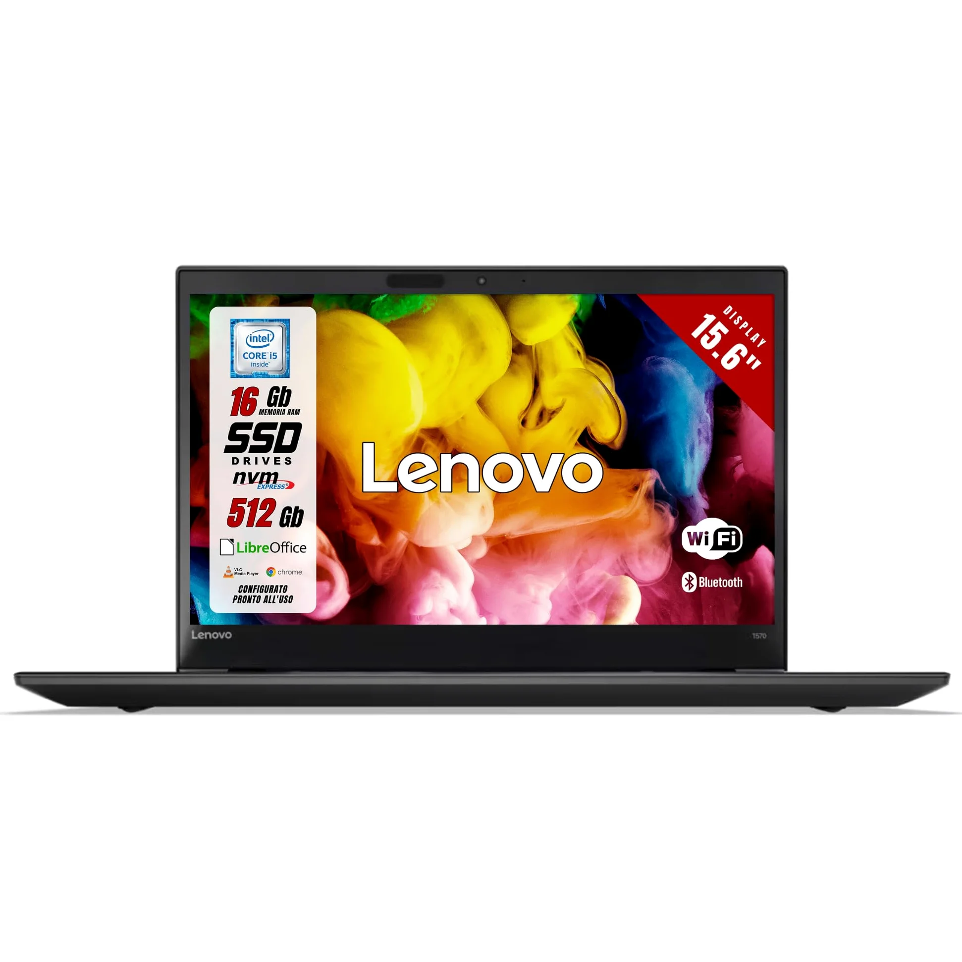 Lenovo ThinkPad, Pc Portatile Intel i5-6300U 2 Core 2.4Ghz, Ram 16Gb SSD 512Gb, Display 15.6" HD, Notebook Pronto all'uso con Libre Office (Ricondizionato)