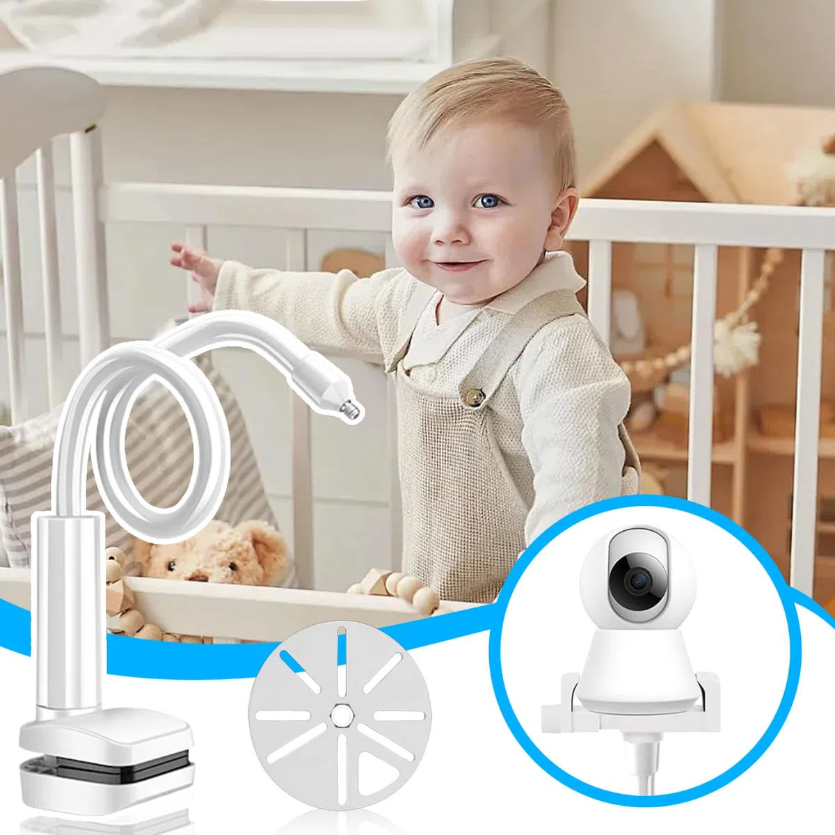 Generico Supporto Baby Monitor per Lettino - Attacco Per Lettino E Monitor Baby - Morsetto Regolabile Con Braccio Allungabile Per Cucina Lettino Mobili Mensola Casa Camera Dei Bambini