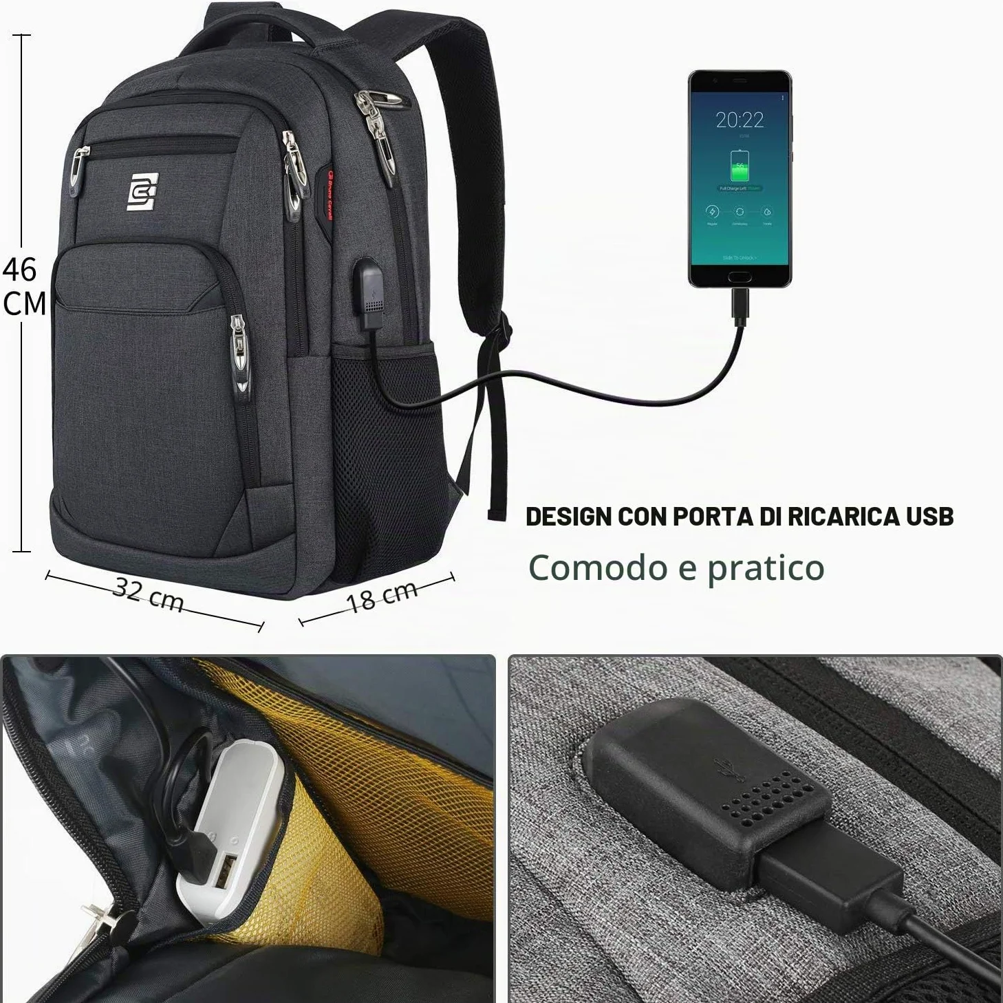 FANDARE Antifurto Zaino Borsa Scuola Computer Portatile 15.6 Pollici con USB Business Bag Zaino per Affari Scuola Università Viaggi Escursionismo Campeggio Daypacks