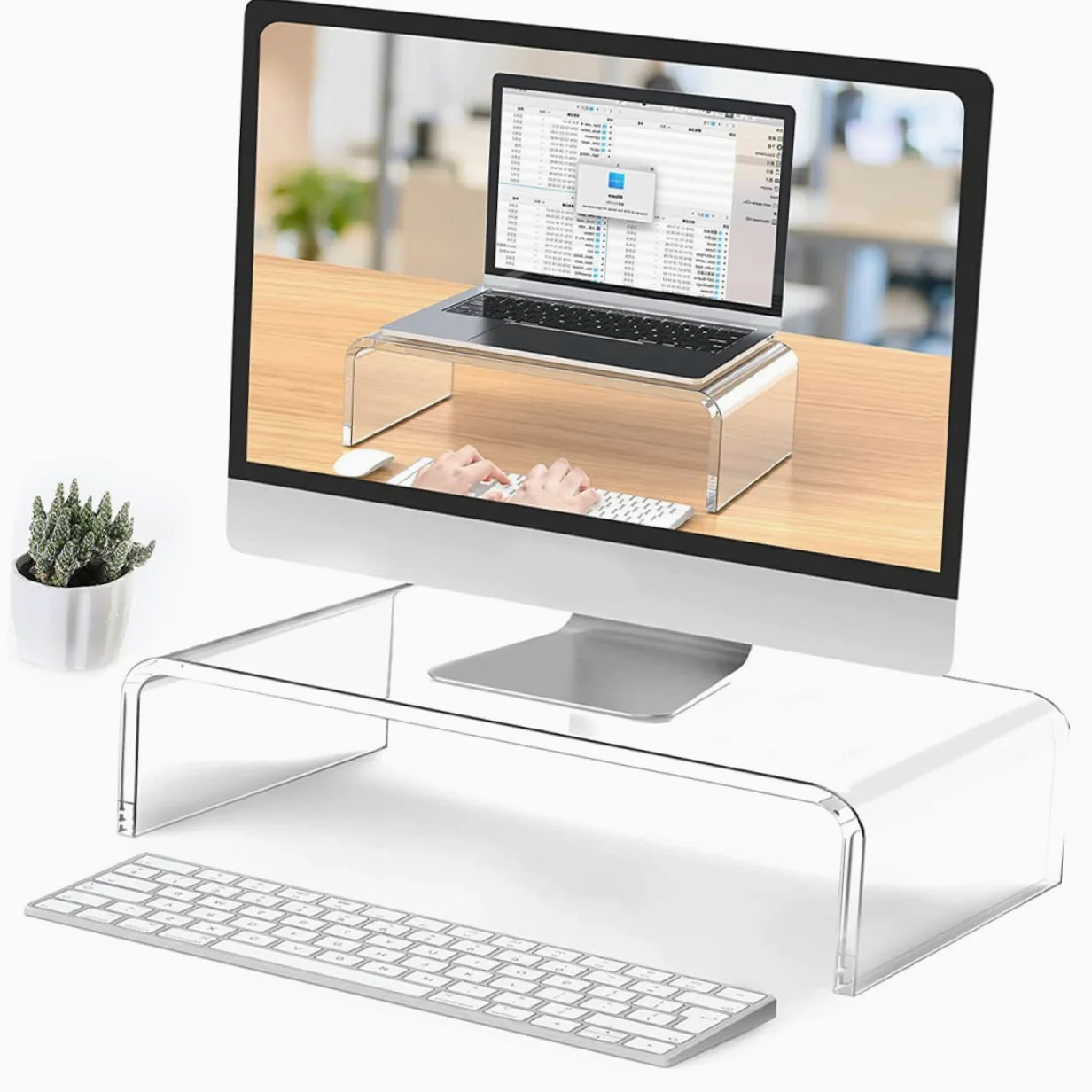Supporto per Monitor Ergonomico in Acrilico Trasparente, Rialzo per Schermo e Portatile Aiuta a Mantenere la Postura Corretta per Casa e Ufficio