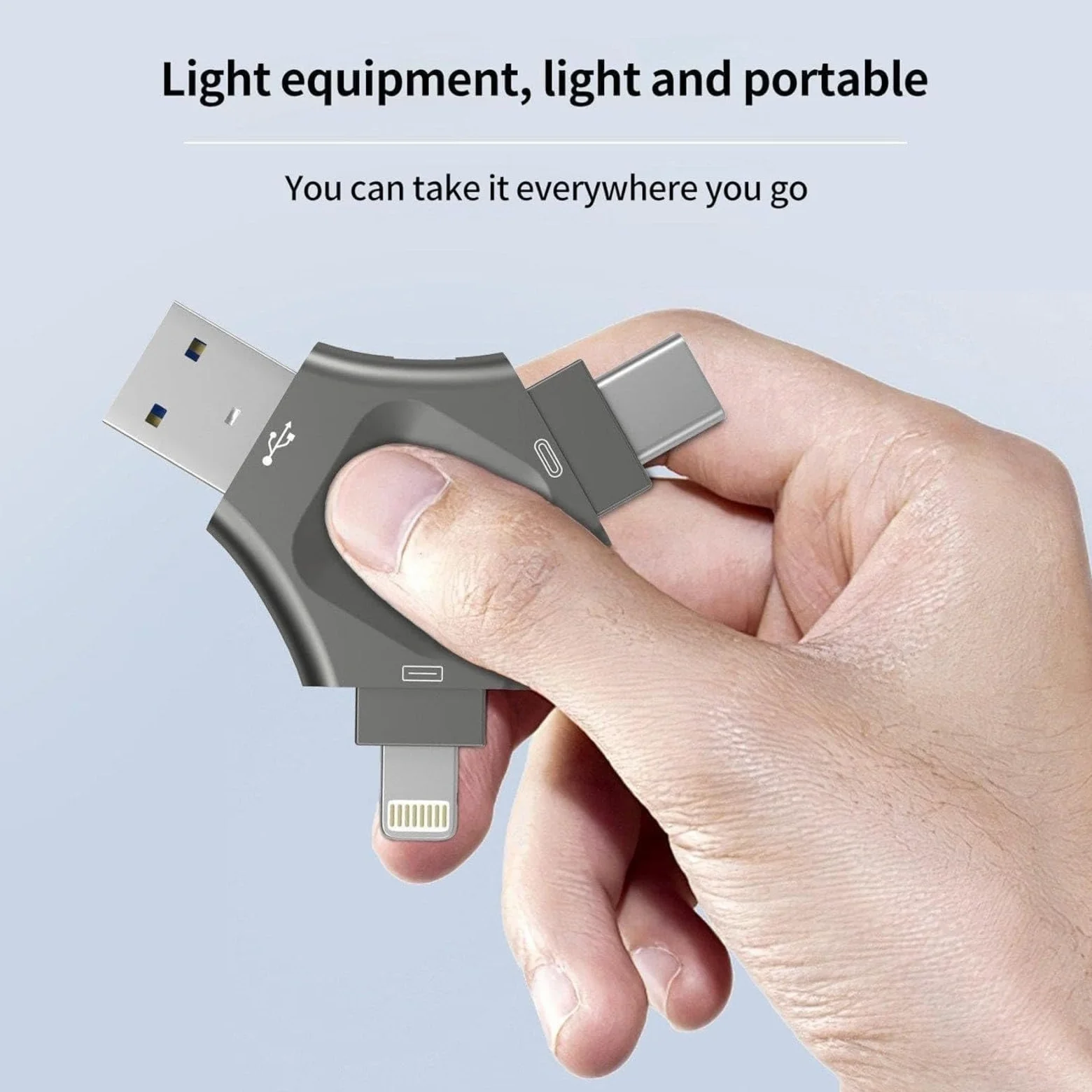 Chiavetta USB 3 in 1 con crittografo, chiavetta USB 3.0 multi-porta con Lightning, USB C e sicurezza delle impronte digitali per iPhone, Android e PC