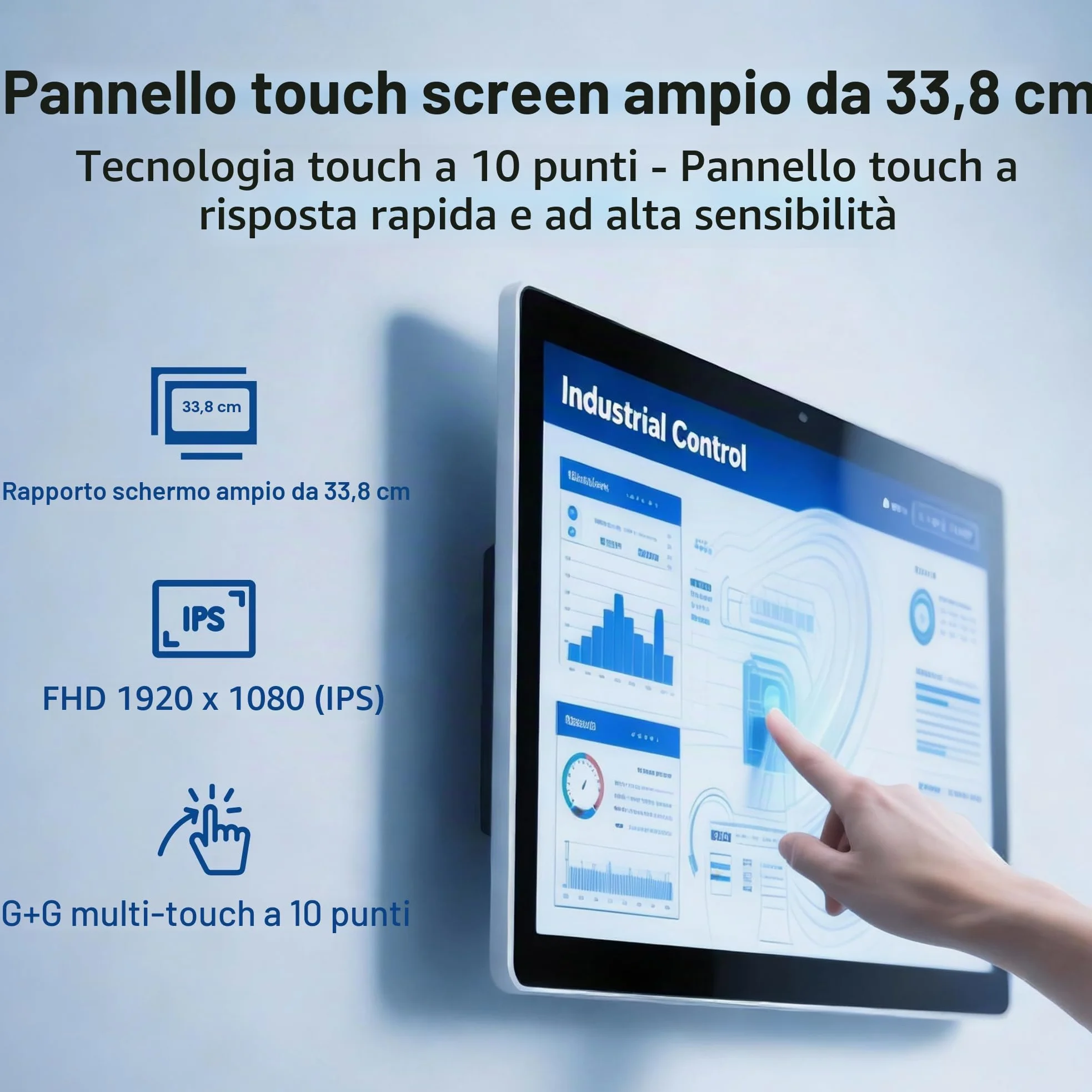 Pannello PC All in One HEIGAOLAPC Win11 Pro, monitor touch screen da 13,3 pollici, N5100, 8 GB RAM, 128 GB ROM, PC integrato Touchscreen 1920 x 1080, Wifi5.0, USB3.0 x 4, RS232, HDMI2.0, USB Type-C