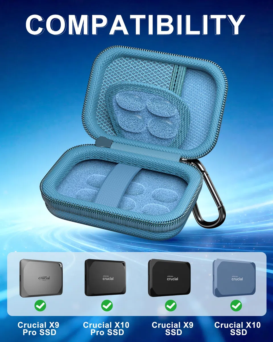 ProCase Custodia Rigida per SSD Esterno Crucial X10/X9/X10 Pro/X9 Pro - Borsa Portatile per Unità Stato Solido 1TB-8TB, Shockproof, Organizer per Cavi e Accessori, Blu