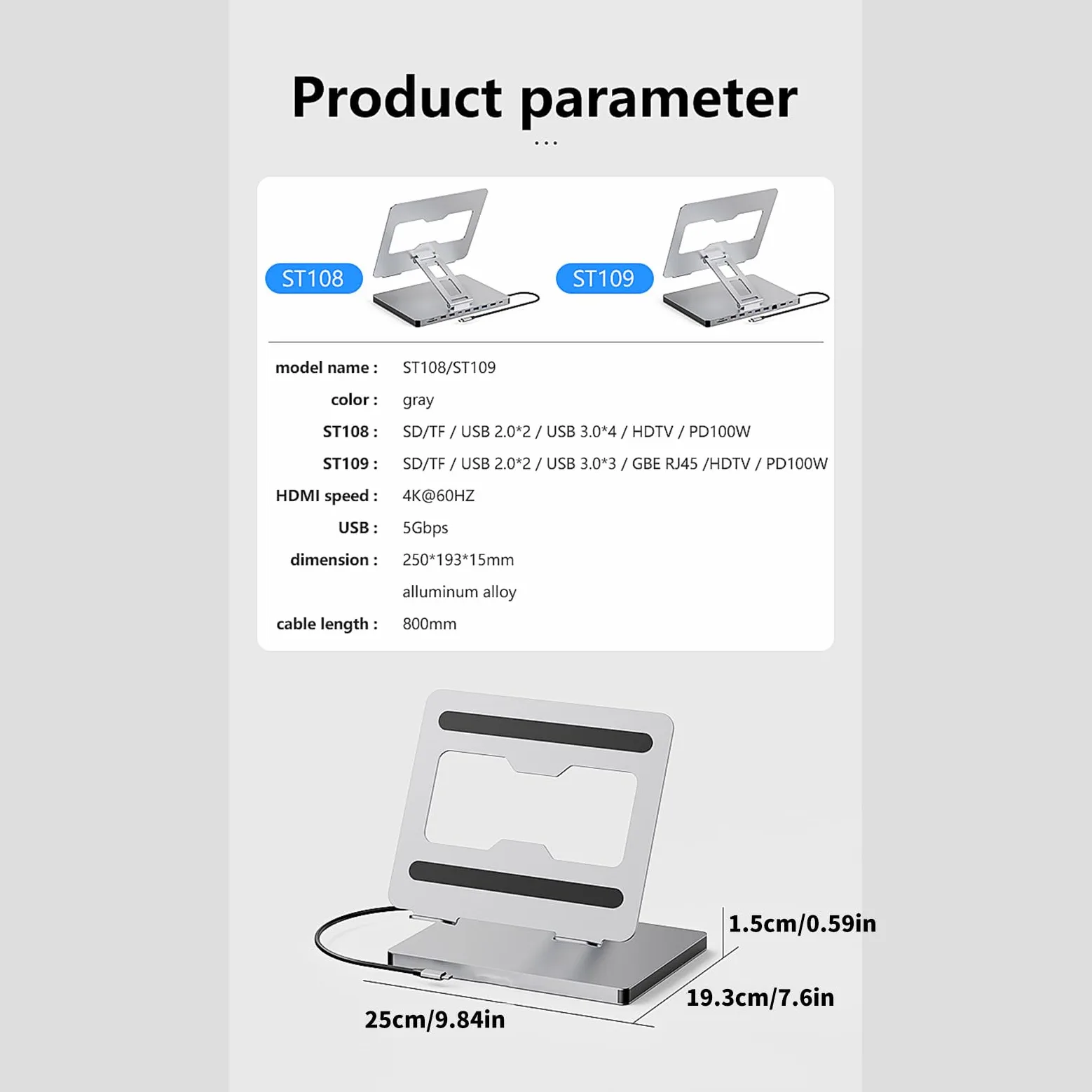 Docking station per laptop con 10 porte 3USB3.0 PD100W 4K60hz Output Notebook Holder per viaggiatori d'affari studente accessorio per laptop