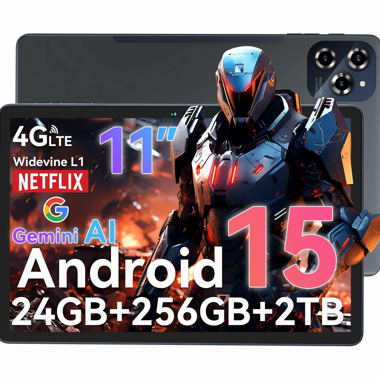 TABWEE W90 Tablet Android 15-11 Pollici FHD - 24GB RAM + 256GB ROM - Tablet in Offerta con Widevine L1, 4G LTE/5G WiFi, Octa Core T615, 8000mAh, Foto AI 16MP+8MP, TÜV, GPS, Gemini AI