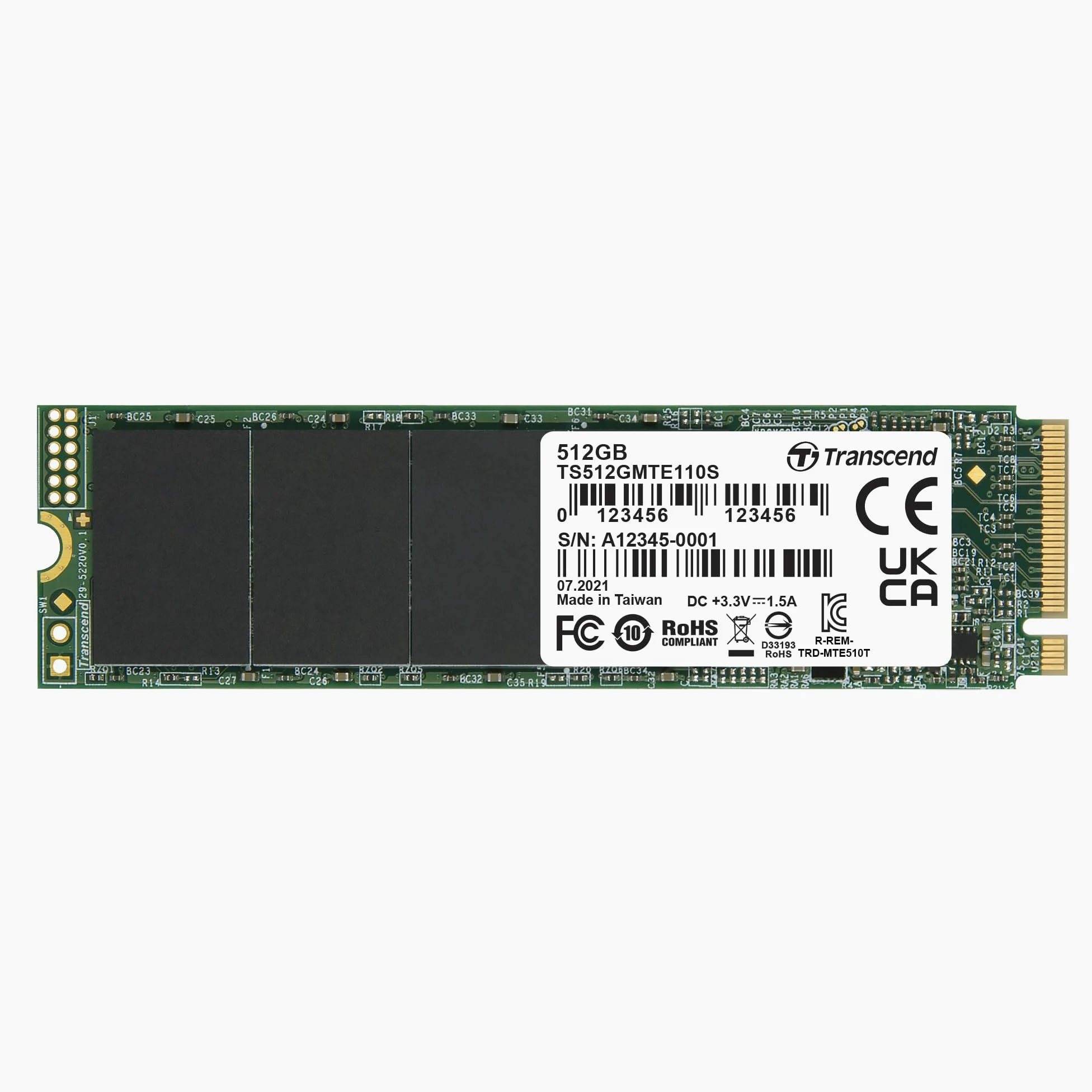 Transcend SSD interno MTE110S NVMe PCIe Gen3 x4 M.2 2280 da 512 GB, memoria 3D TLC NAND - TS512GMTE110S
