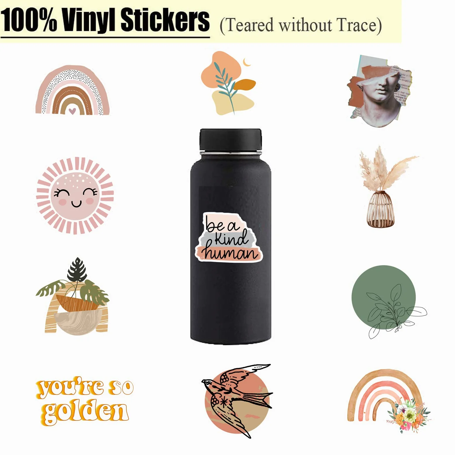 CAKOLINK Adesivi Estetici Vintage 50 Pz, Vinile Impermeabile Adesivi Per Bottiglie Di Acqua Portatile Telefono Computer Chitarra (1)