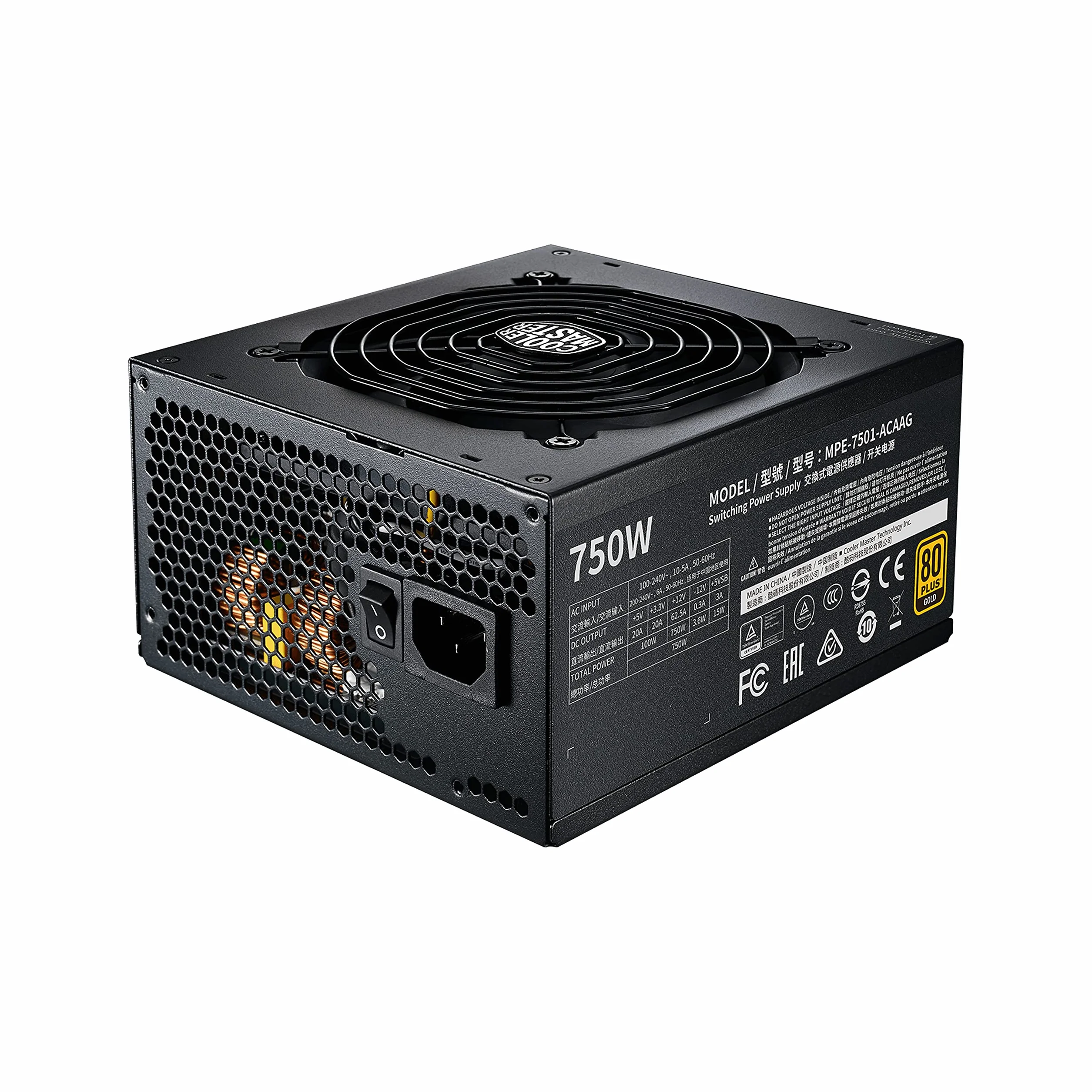 Cooler Master MWE 750 Gold V2 Alimentatore Completamente Modulare (Spina UE) - 80 PLUS Gold da 750W, Cavi Piatti Neri, Ventola HDB da 120mm, Soglia Alta Temperatura -