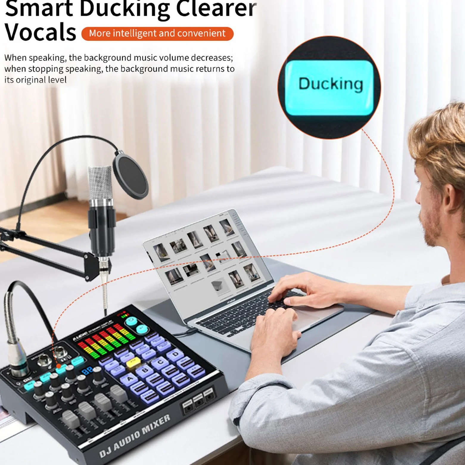 Btuty Scheda Podcast 48V Mixer DJ BT Scheda Musicale Esterna Mixer da Gioco per Studio di Streaming Live