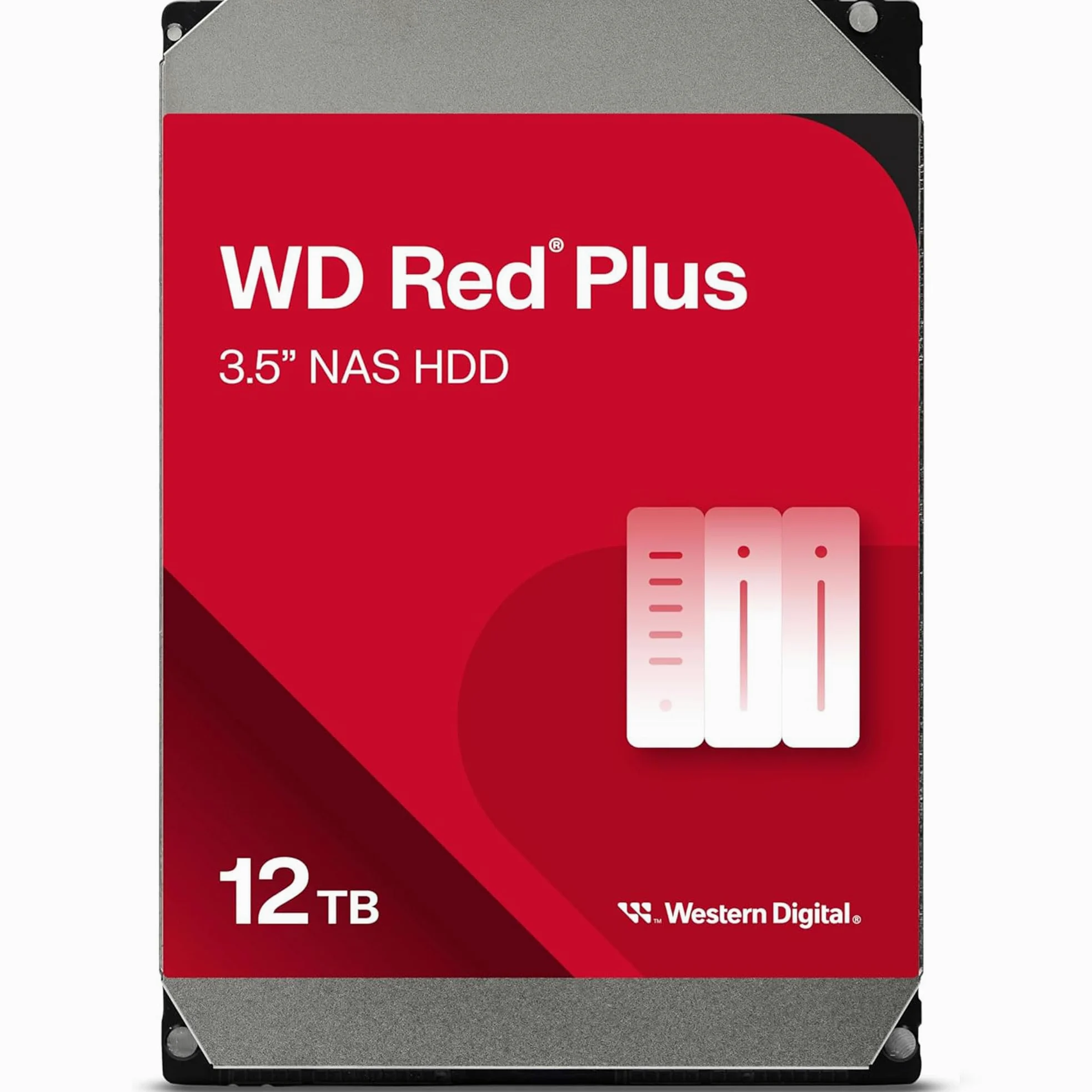 Western Digital Disco rigido interno WD Red Plus, 12 TB, CMR, 3,5 pollici, SATA 7200 rpm, cache 512 MB, confezione ecologica WD120EFGX-AJP