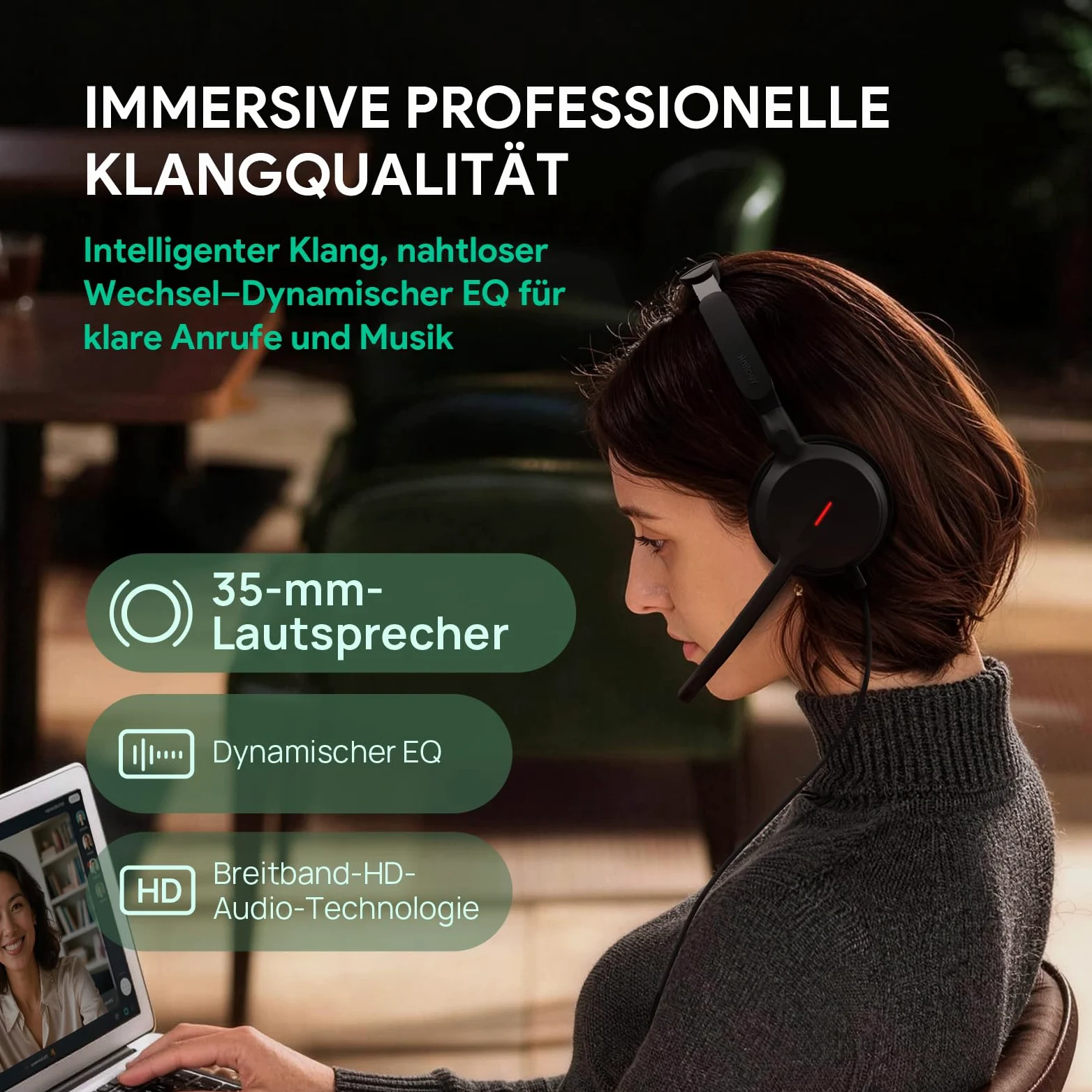 Yealink UH44 Cuffie con microfono, auricolari stereo USB con cancellazione del rumore, cuffie cablate per PC, call center, ufficio con indicatore di stato, USB-C/A, certificate Teams.