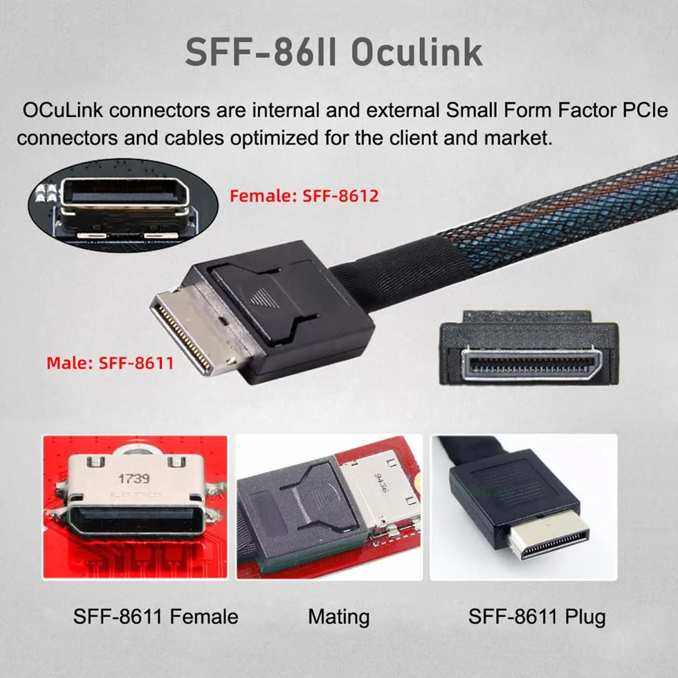 Cavo attivo dati OcuLink PCIe 4.0 PCI-Express SFF-8611 4i a SFF-8611 ad angolo verso il basso per eGPU SSD 80 cm