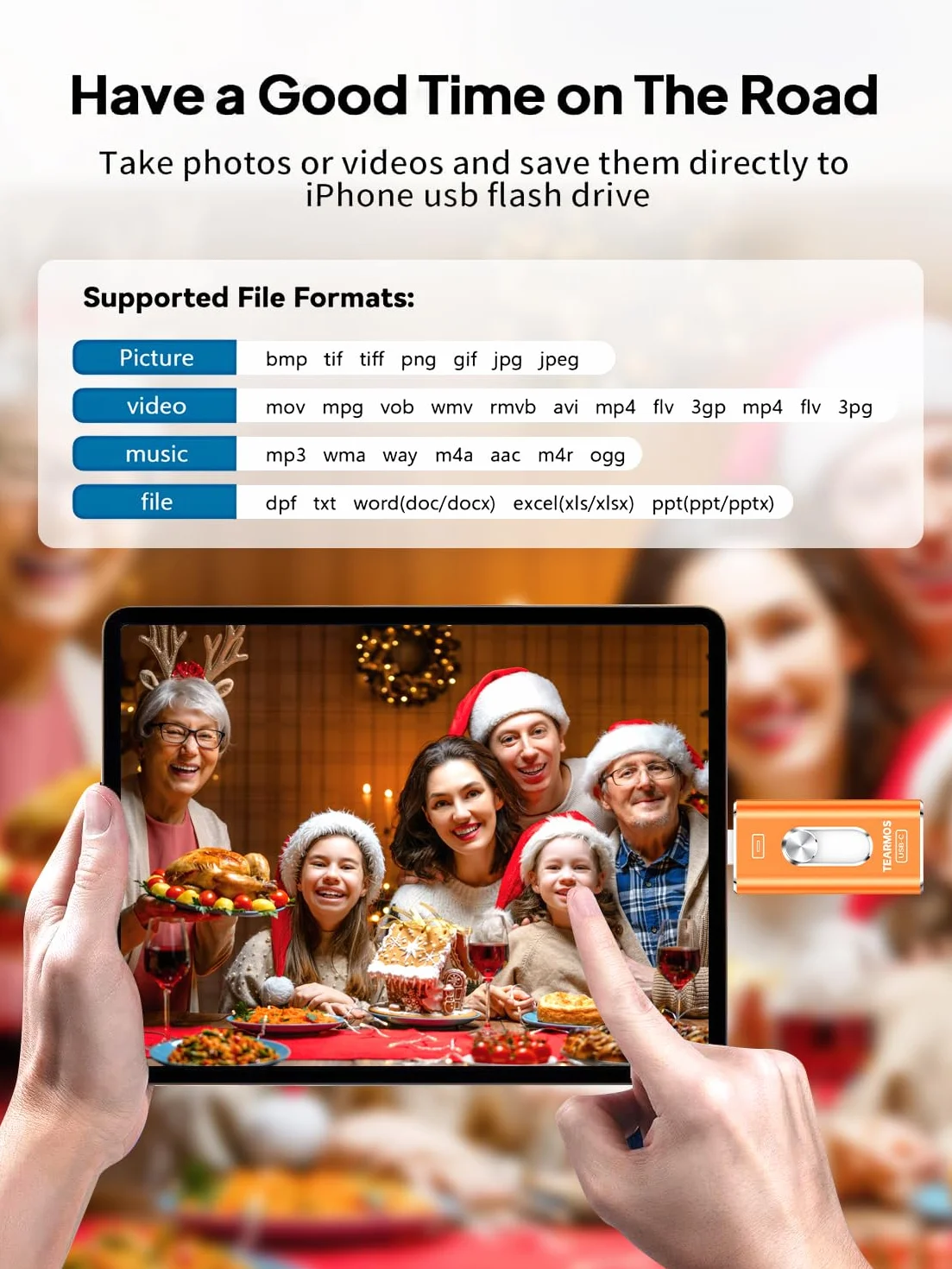 Chiavetta fotografica da 512 GB per iPhone Flash Drive, memoria per telefono per foto e video, compatibile con iPhone, iPad, Android, PC, Plug & Play, nessuna app richiesta (arancione cosmico)