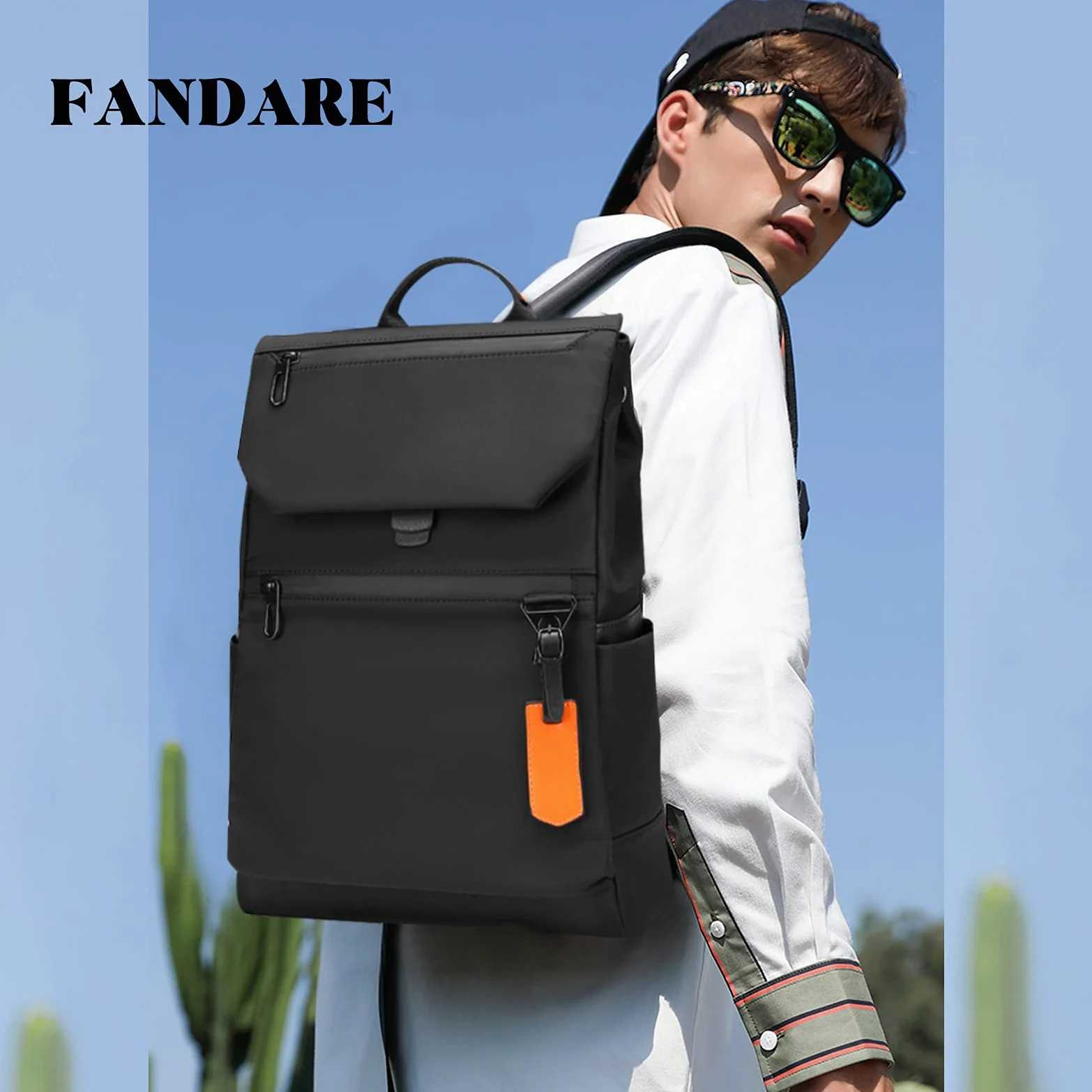 FANDARE Zaino Uomo Per PC Portatile per Laptop 15.6 Pollici con Caricatore USB Zaino Lavoro per Scuola Viaggio Impermeabile Nylon Nero