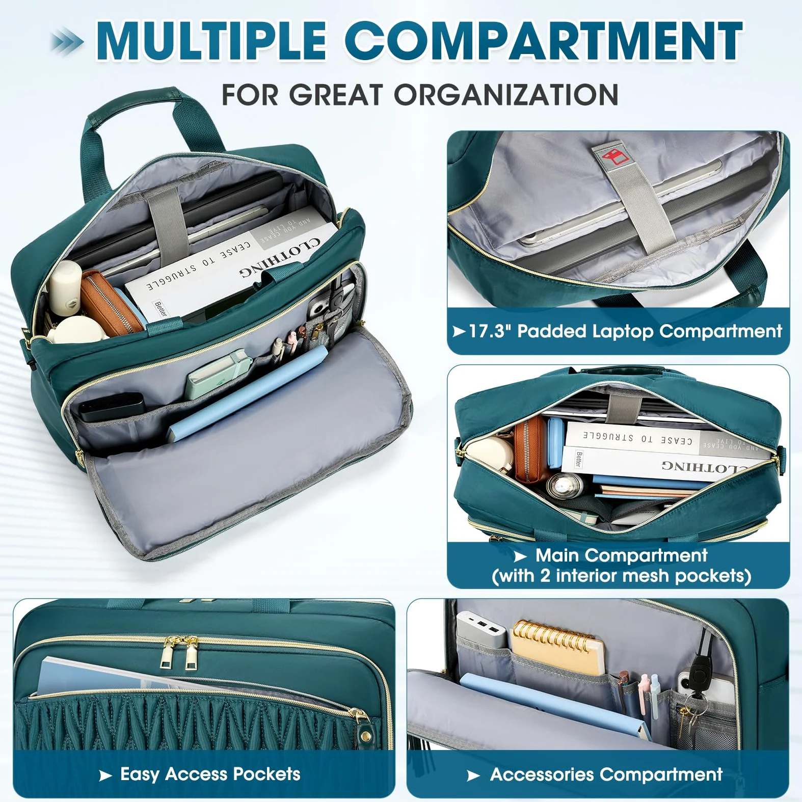 RAINSMORE Borsa Porta PC 17.3 Pollici Capiente Borsa Lavoro Donna Impermeabile Borse Computer Messenger Portadocumenti per Ufficio Università Insegnante Nero
