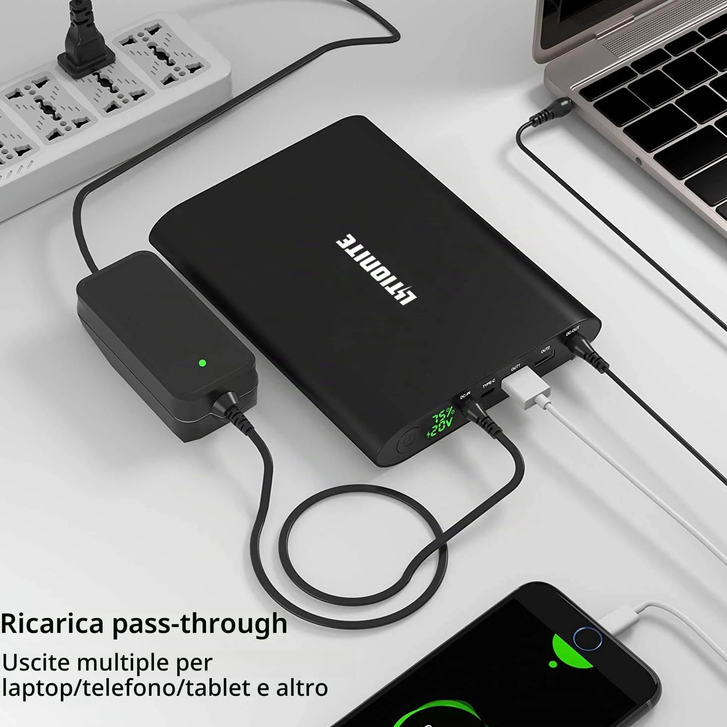 LITIONITE Tanker 90W / 50.000mAh Power Bank Batteria Esterna portatile con Display LED - 2x USB - 1x Type-C (36W) - 1x DC (90W) - Alimentatore Caricabatterie per PC/Computer/Notebook/Smartphone/Tablet
