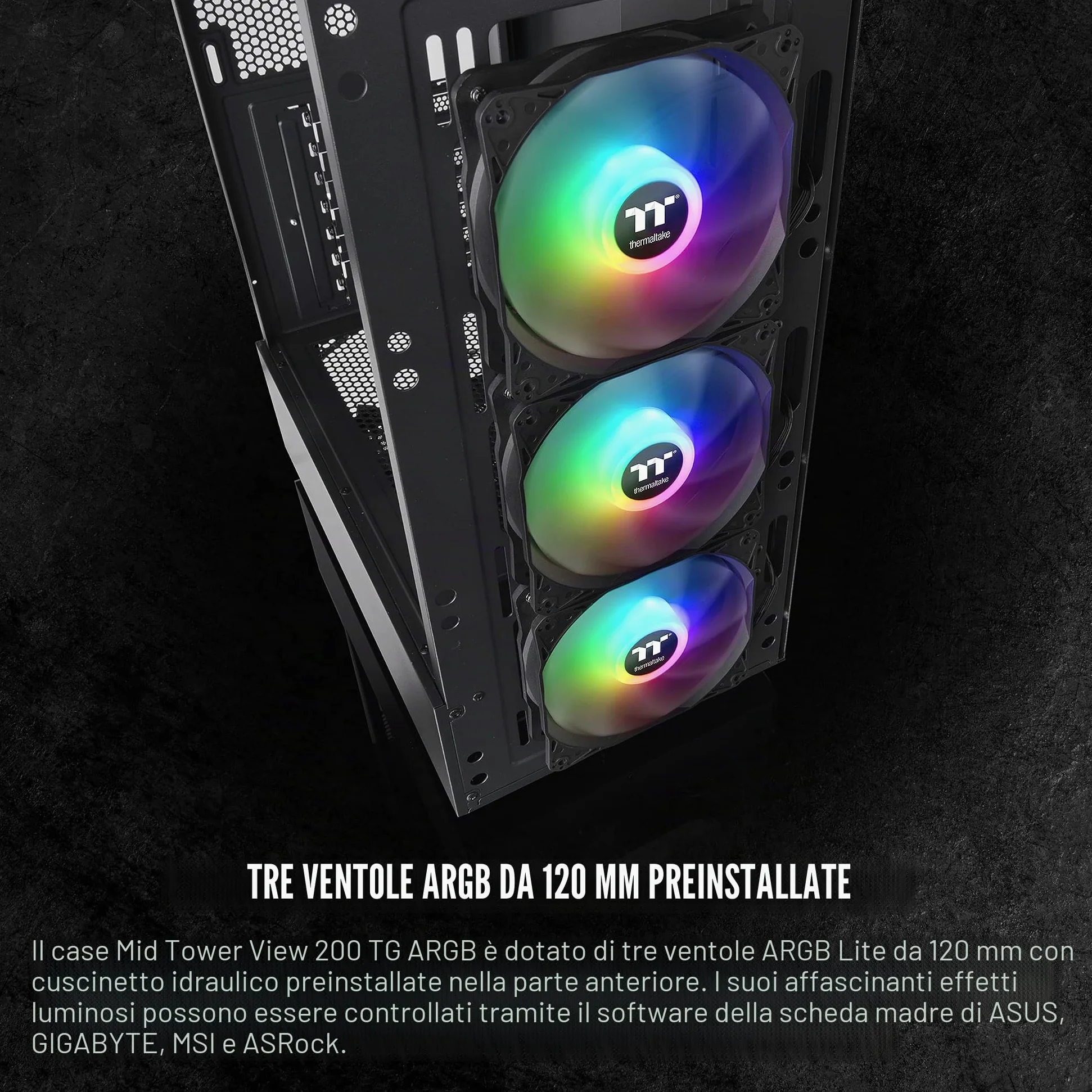 Thermaltake View 200 TG ARGB Custodia per computer ATX in vetro temperato Mid Tower con ventola ARGB anteriore 3x120mm, CA-1X3-00M1WN-00