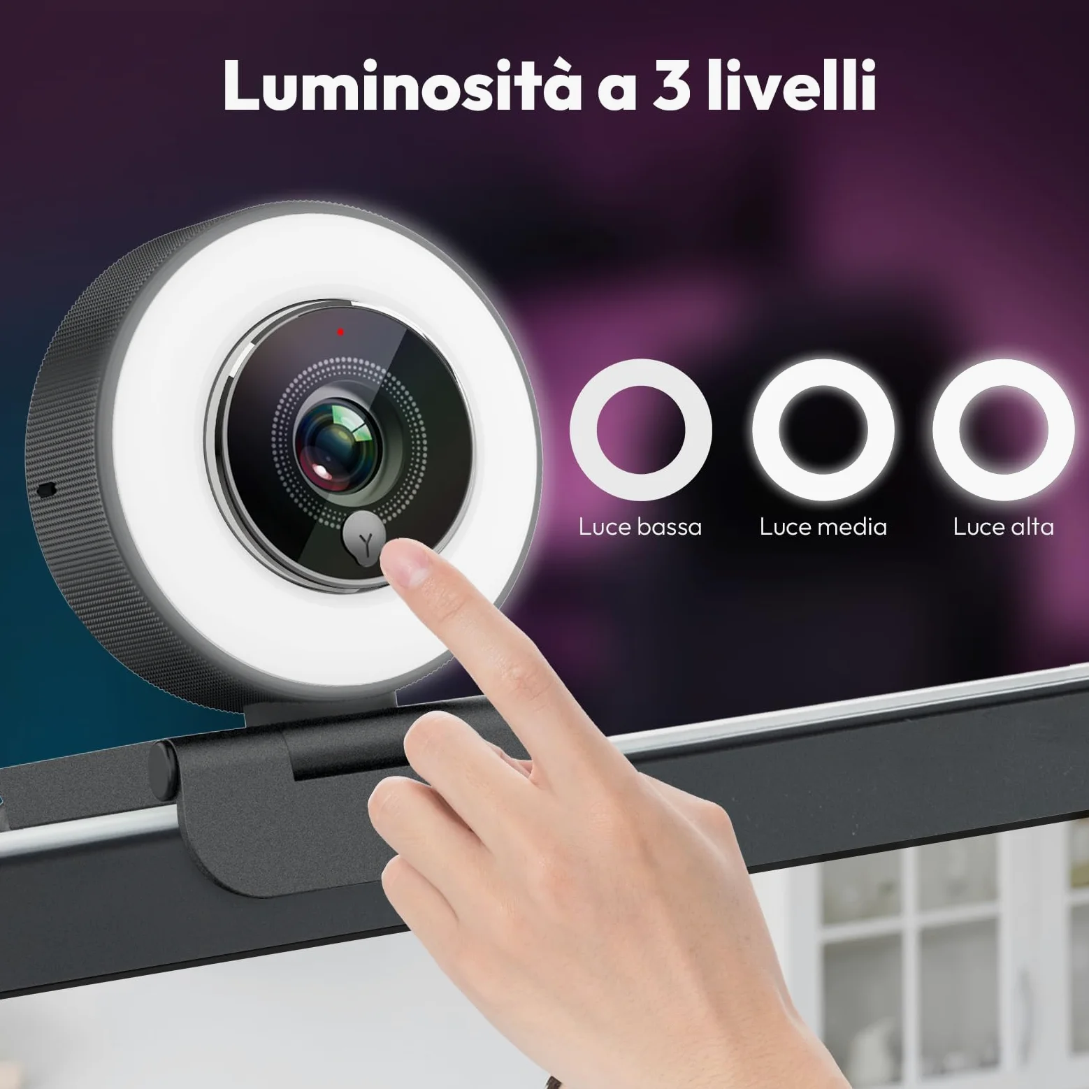 Angetube Webcam 4K con Luce per PC: Luminosità a 3 Livelli, Messa a Fuoco PDAF, Doppio Microfono Noise Cancelling, Copertura Privacy, Streaming 1080P/60FPS, USB-A/C per Laptop/Mac/Teams