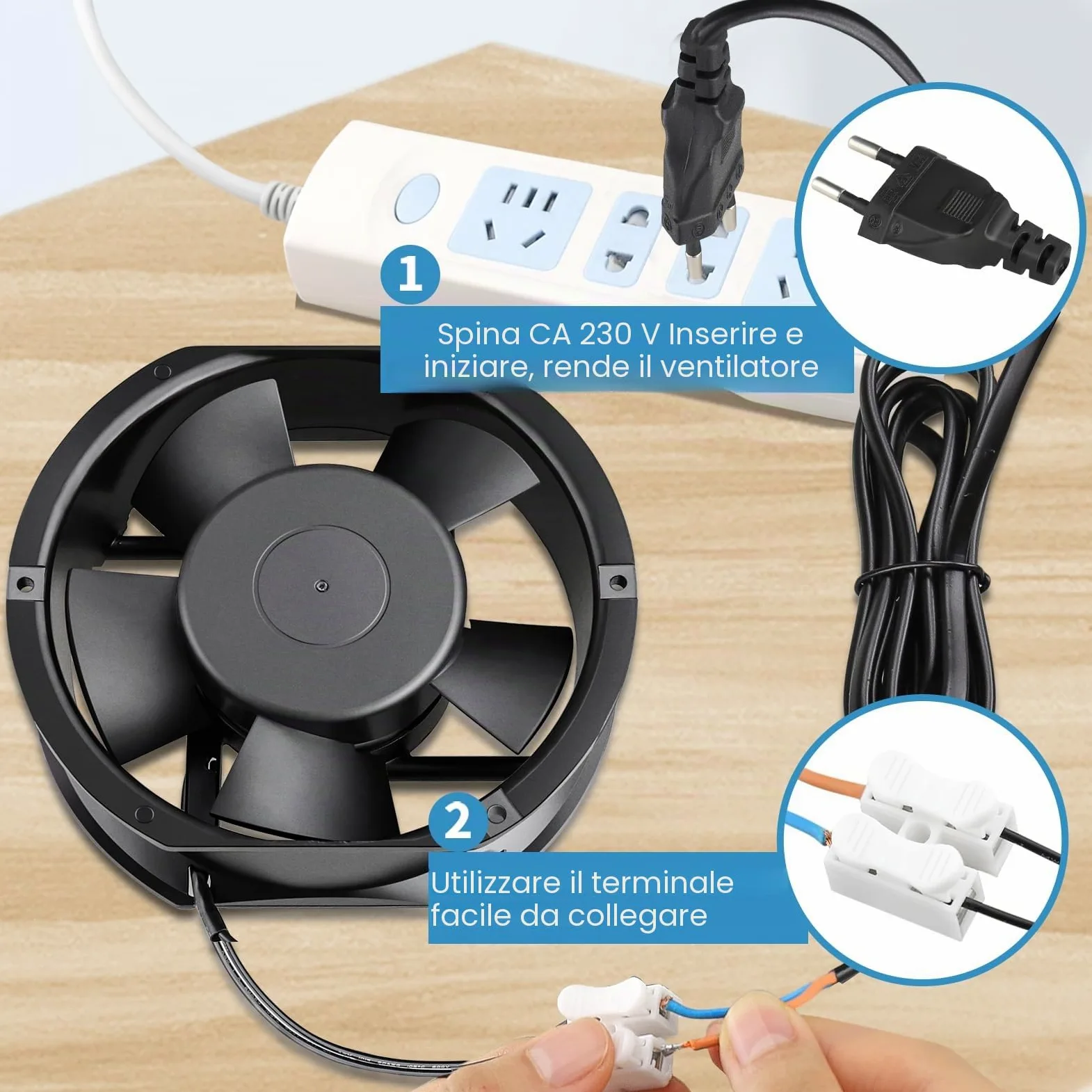 GDSTIME Ventola assiale da 230 V, 172 mm x 150 mm x 51 mm, 220 V AC, doppio cuscinetto a sfera, grande flusso d'aria per PC, computer, laptop, raffreddamento