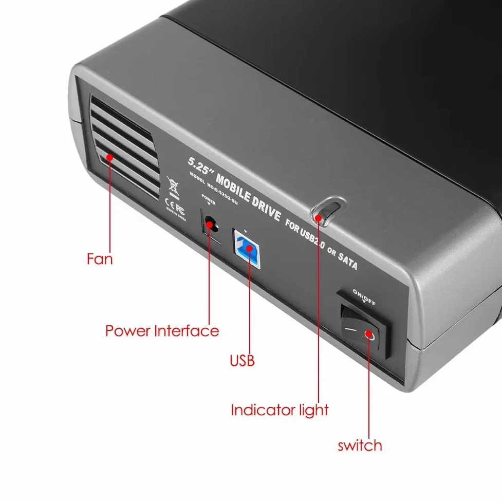 per Azionamento A Disco Rigido Esterno da 5,25 Pollici USB3.0 A Supporto HDD SSD Dvd 16 Speed ​​Box Case di Archiviazione Case di Archiviazione EU