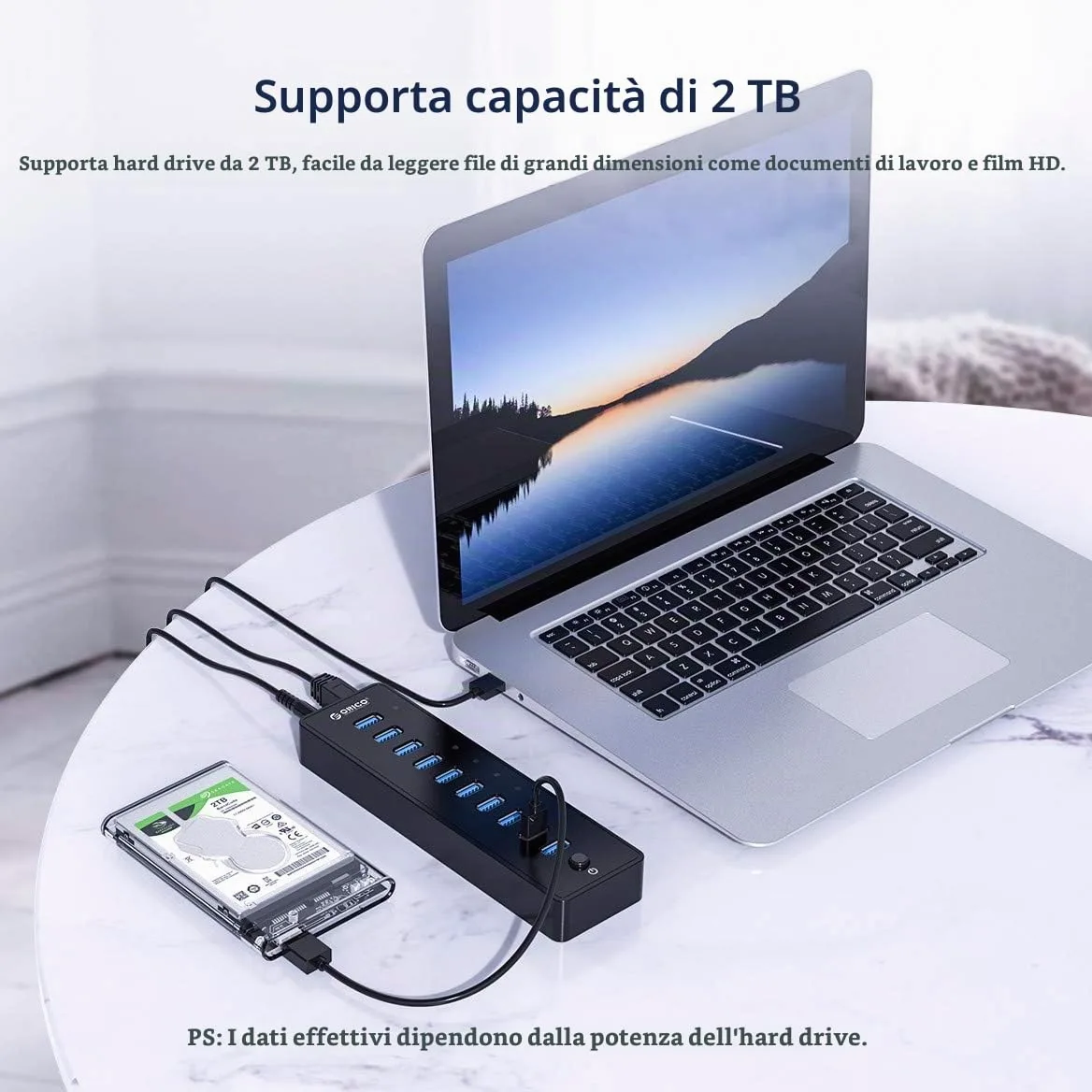 ORICO 10 Portes Hub USB 3.0 con Interruttore di Alimentazione e Adattatore di Alimentazione 45W (12V4A), Hub Dati a 5 Gbps di Alta Velocità per PC Desktop Computer Notebook MacBook iMac